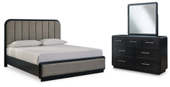 Diamond Furniture - Ashley Furniture - Rowanbeck California King Upholstered Panel Bed, Dresser and Mirror - California King Upholstered Panel Bed, Dresser and Mirror - B821B7