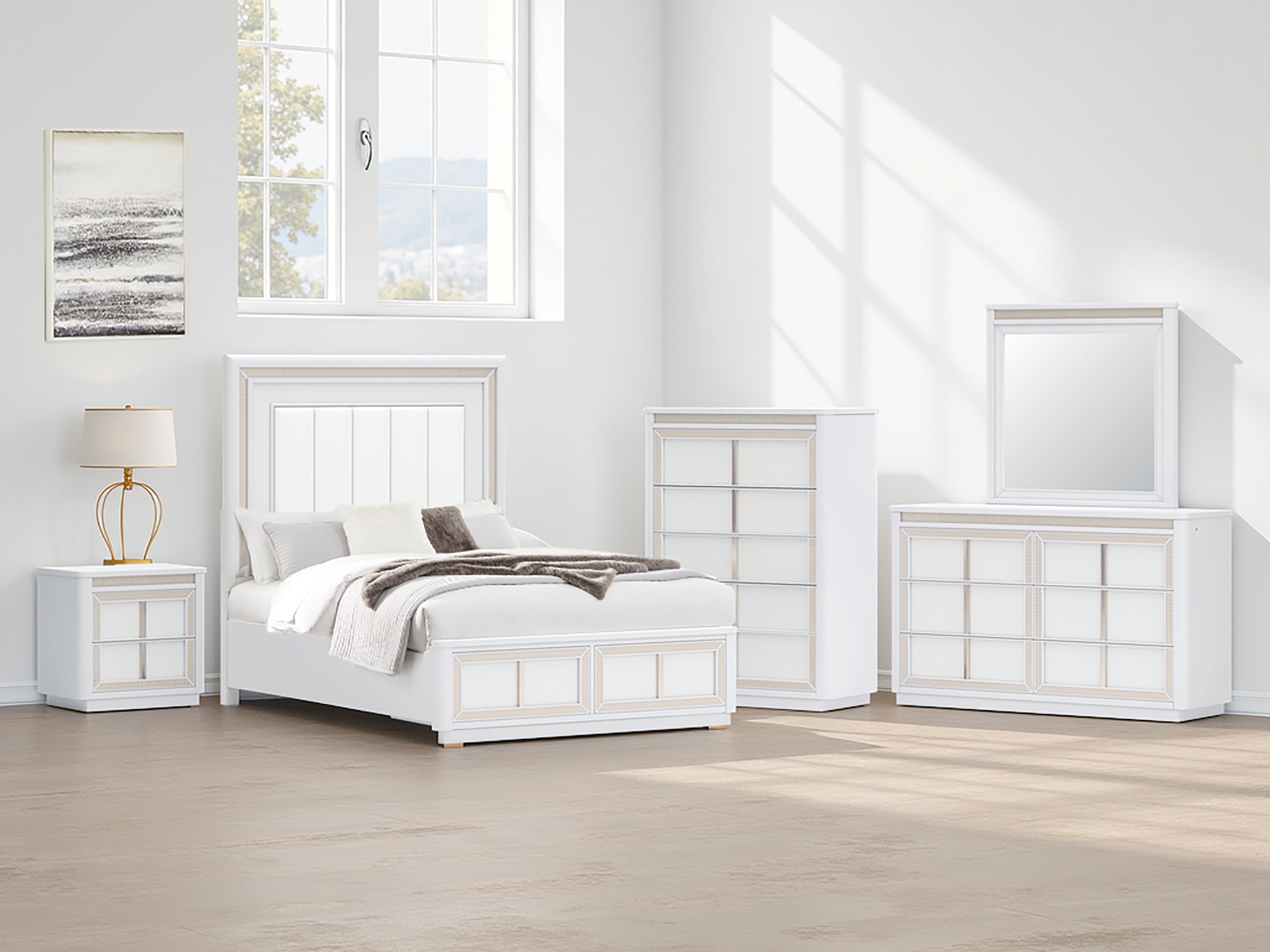 Diamond Furniture - Ashley Furniture - Chalanna Bedroom - Queen Upholstered Storage Bed / White - B822B2