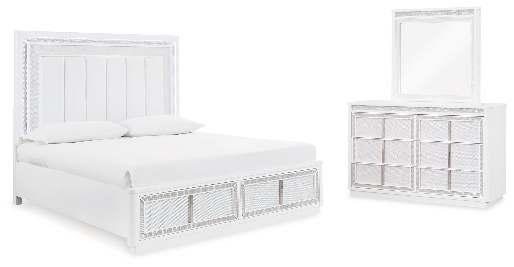 Diamond Furniture - Ashley Furniture - Chalanna Queen Upholstered Storage Bed, Dresser and Mirror - Queen Upholstered Storage Bed, Dresser and Mirror - B822B3