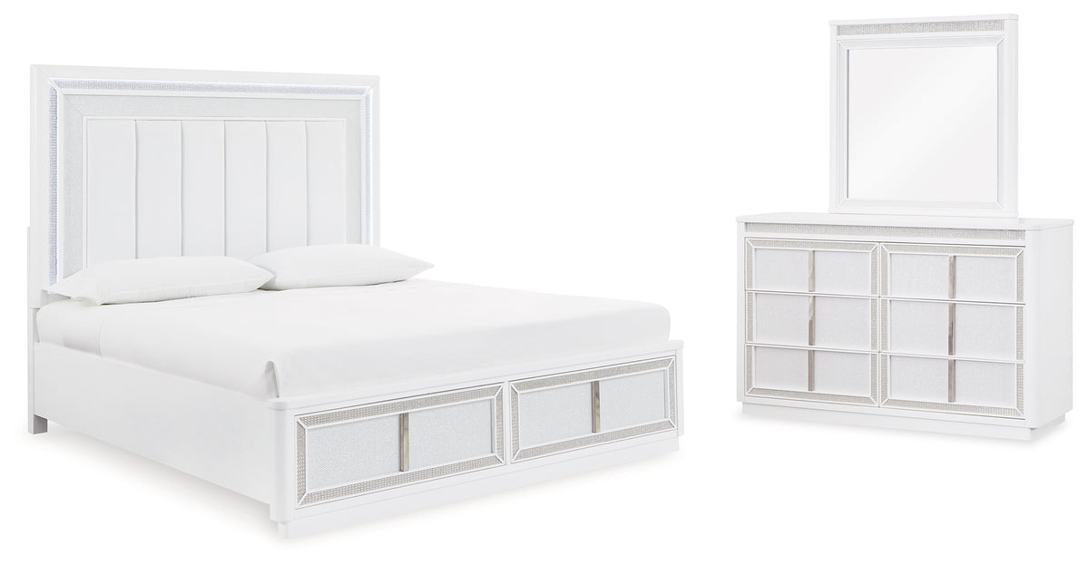 Diamond Furniture - Ashley Furniture - Chalanna Queen Upholstered Storage Bed, Dresser and Mirror - Queen Upholstered Storage Bed, Dresser and Mirror - B822B3