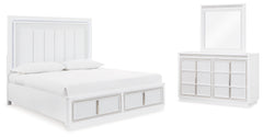 Diamond Furniture - Ashley Furniture - Chalanna Queen Upholstered Storage Bed, Dresser and Mirror - Queen Upholstered Storage Bed, Dresser and Mirror - B822B3