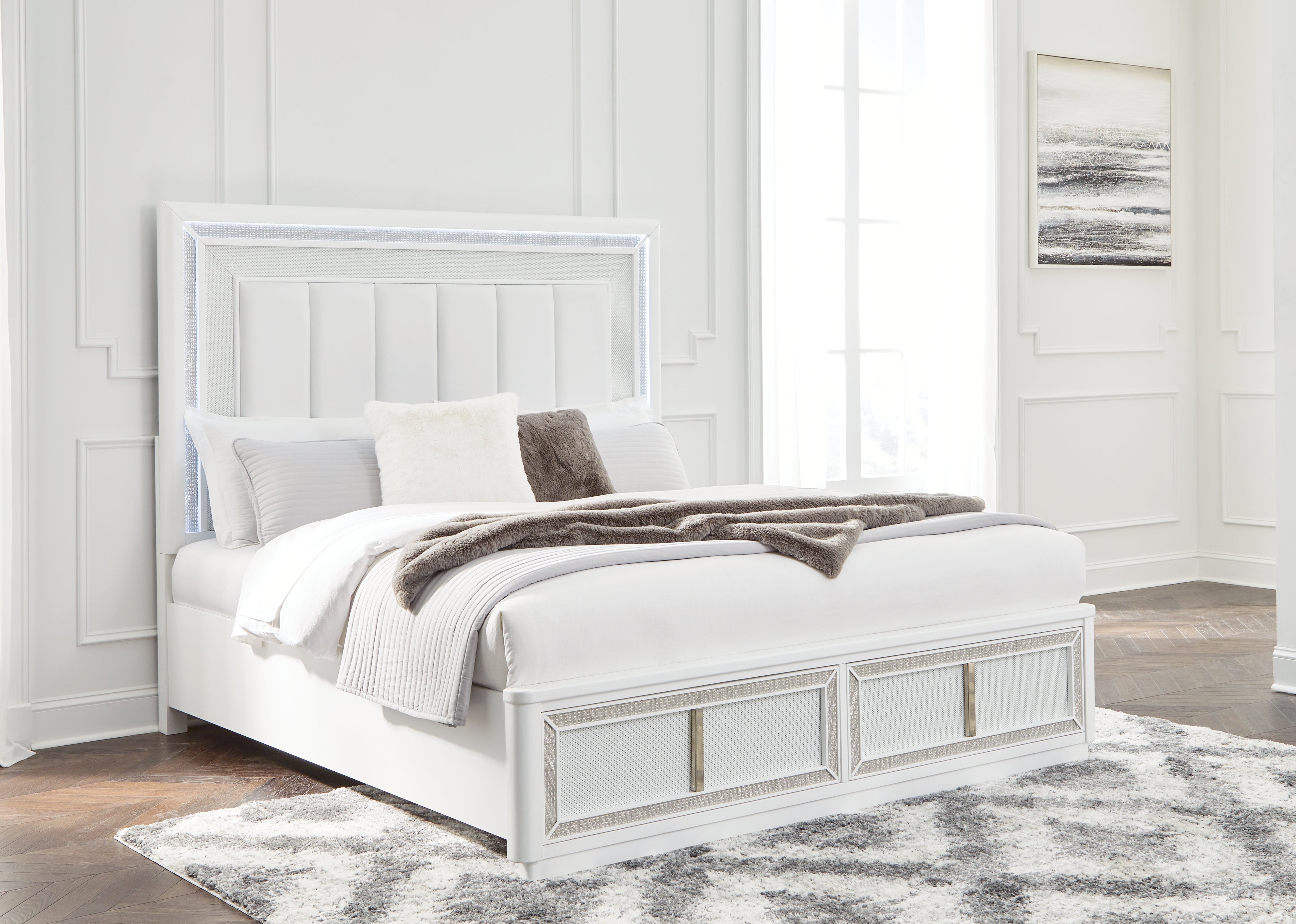 Diamond Furniture - Ashley Furniture - Chalanna Bedroom - King Upholstered Storage Bed / White - B822B4