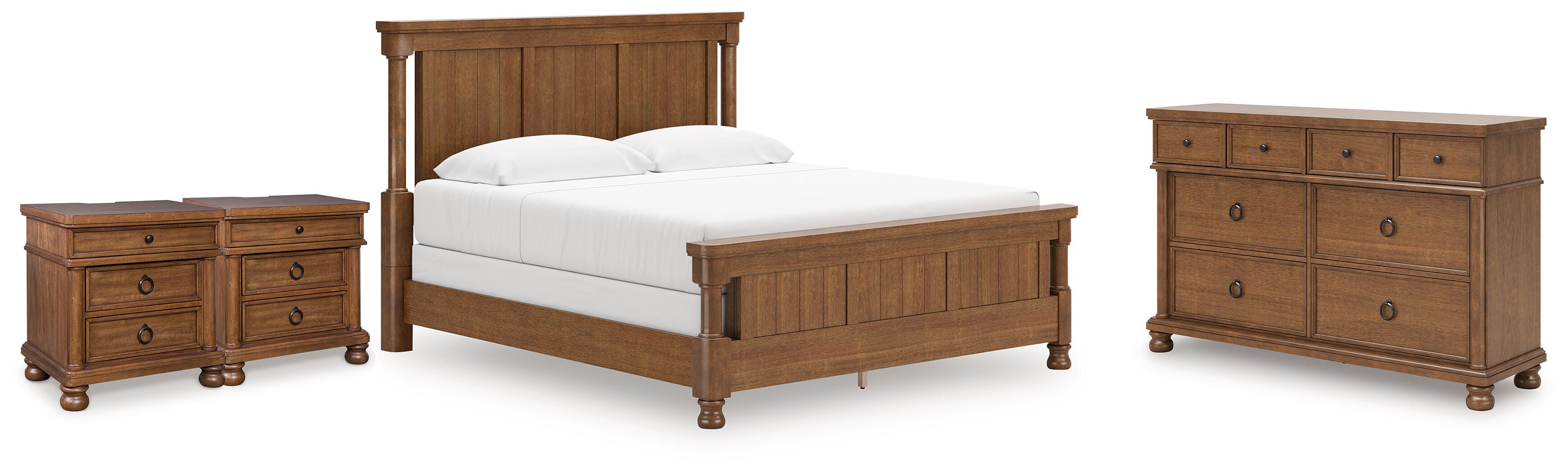 Diamond Furniture - Ashley Furniture - Rowlenstown King Poster Bed, Dresser and 2 Nightstands - King Poster Bed, Dresser and 2 Nightstands - PCB824B6