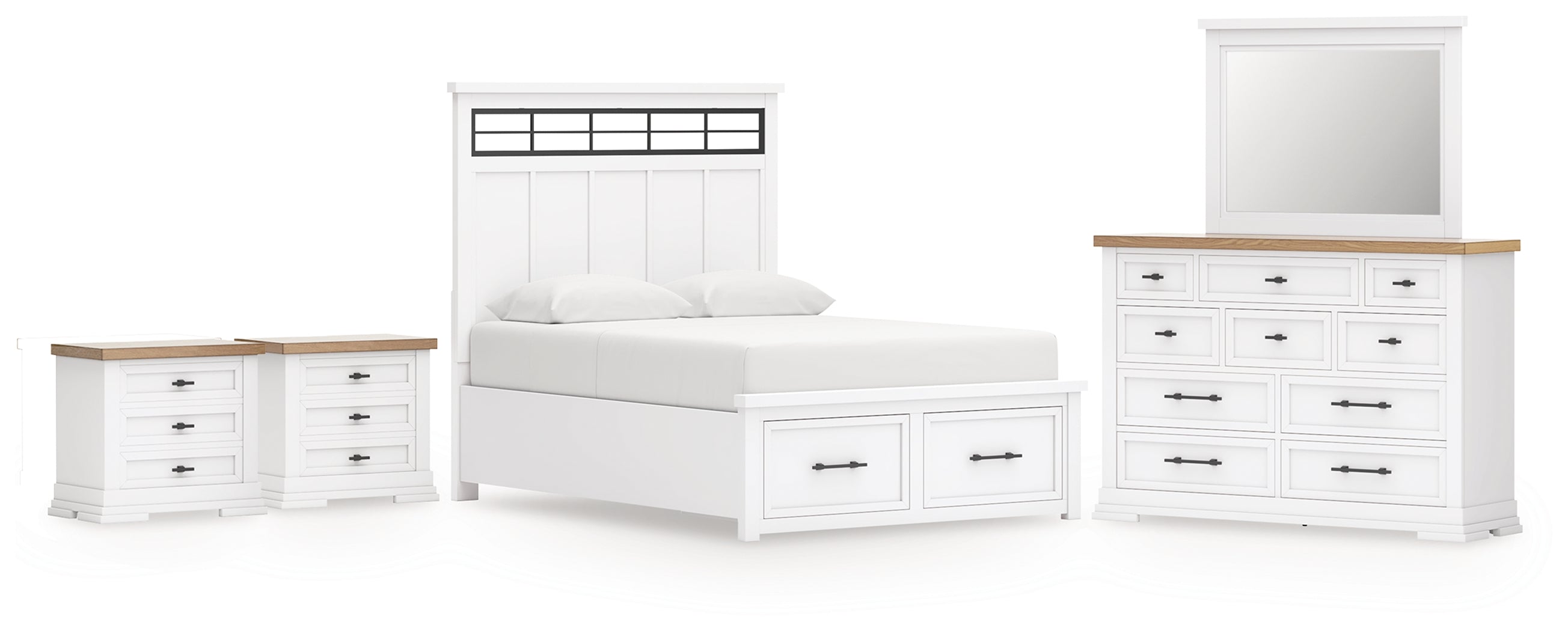 Diamond Furniture - Ashley Furniture - Ashbryn Queen Panel Storage Bed, Dresser, Mirror and 2 Nightstands - Queen Panel Storage Bed, Dresser, Mirror and 2 Nightstands - B844B11