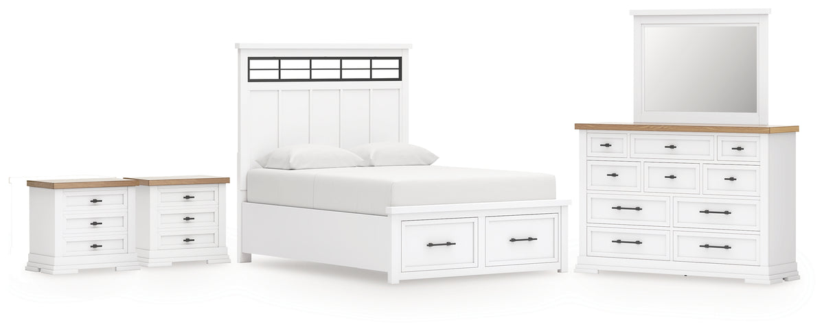 Diamond Furniture - Ashley Furniture - Ashbryn Queen Panel Storage Bed, Dresser, Mirror and 2 Nightstands - Queen Panel Storage Bed, Dresser, Mirror and 2 Nightstands - B844B11