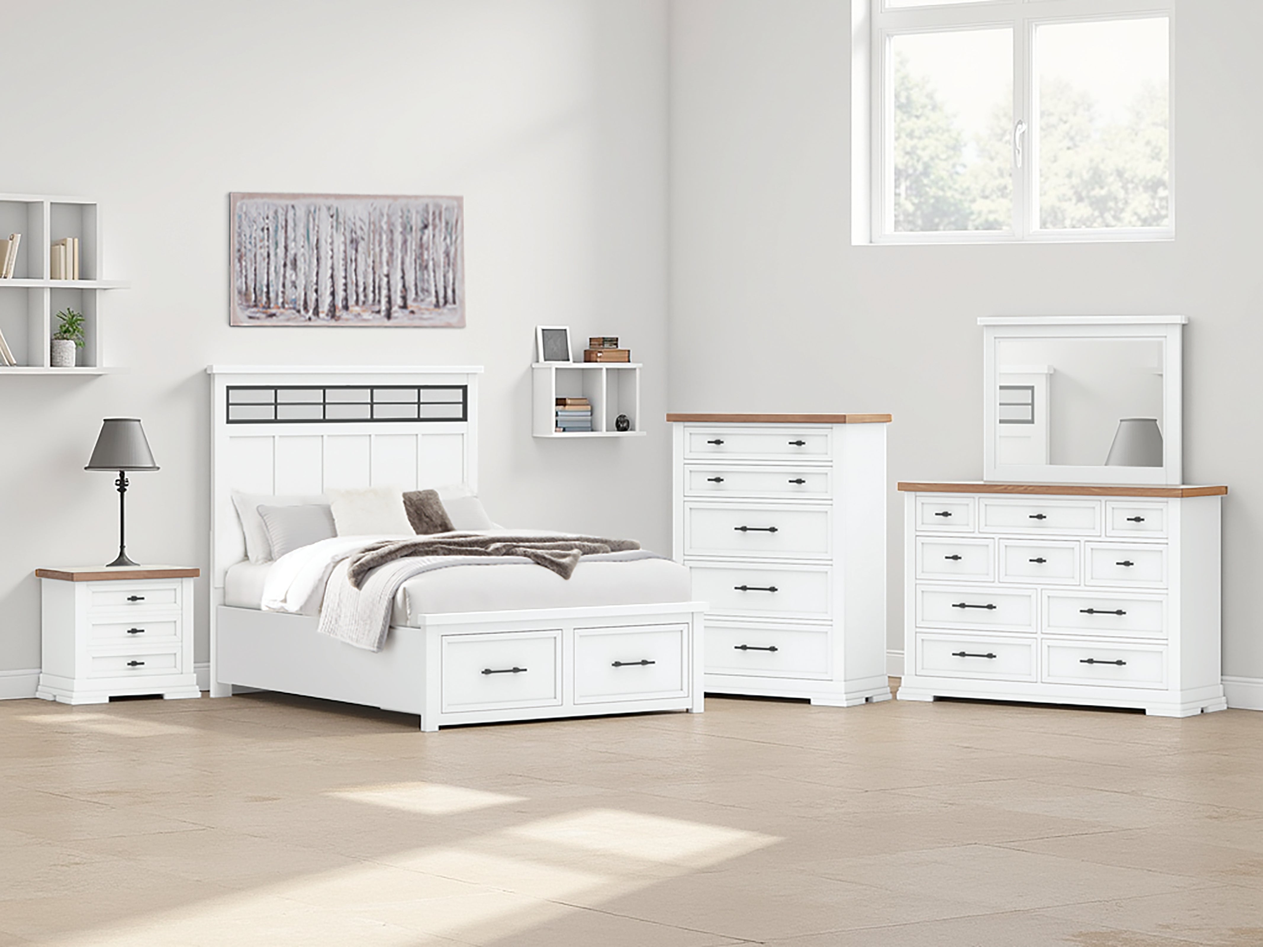 Diamond Furniture - Ashley Furniture - Ashbryn Bedroom - Queen Panel Storage Bed / White/Natural - B844B2