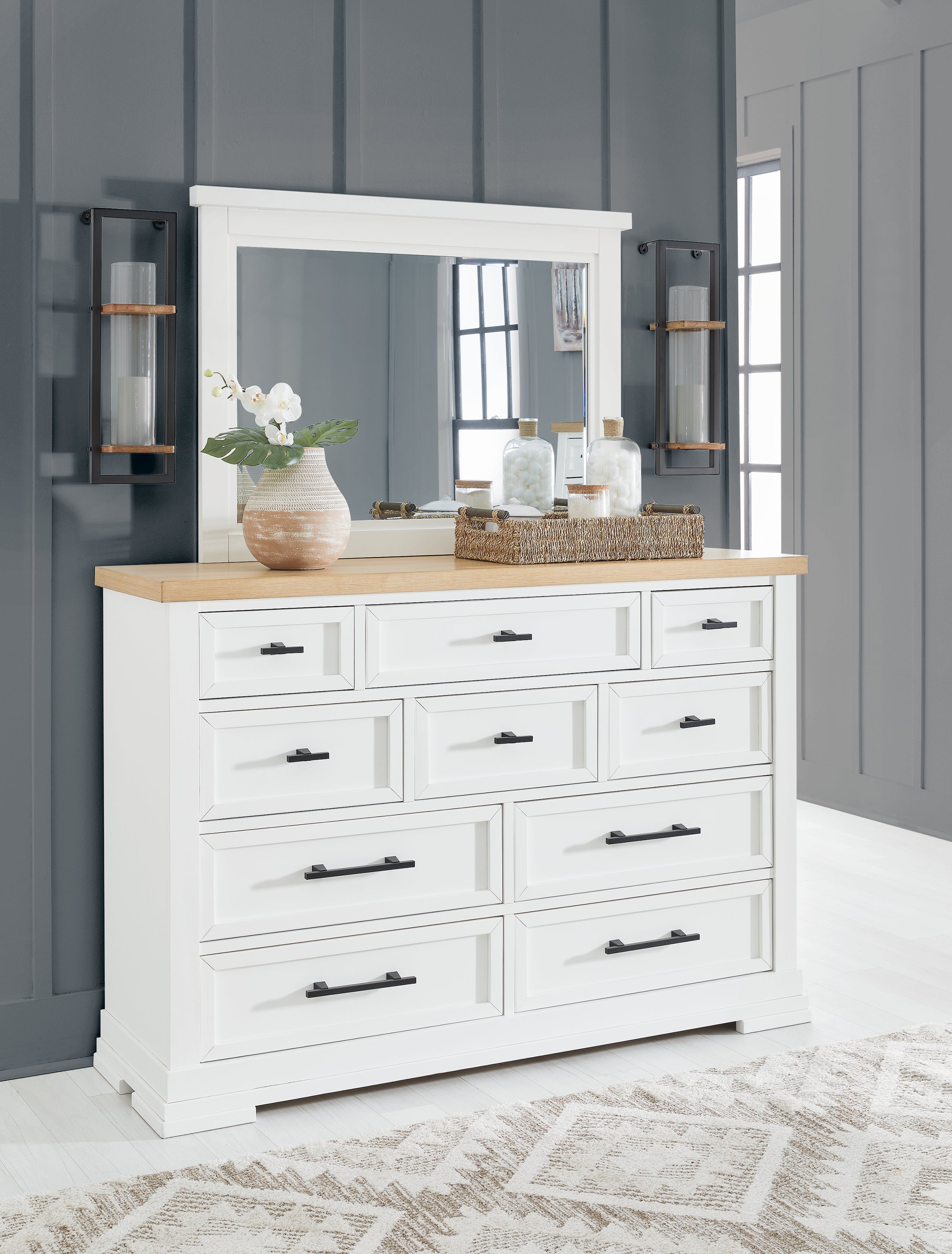 Diamond Furniture - Ashley Furniture - Ashbryn Bedroom - Dresser and Mirror / White/Natural - B844B1