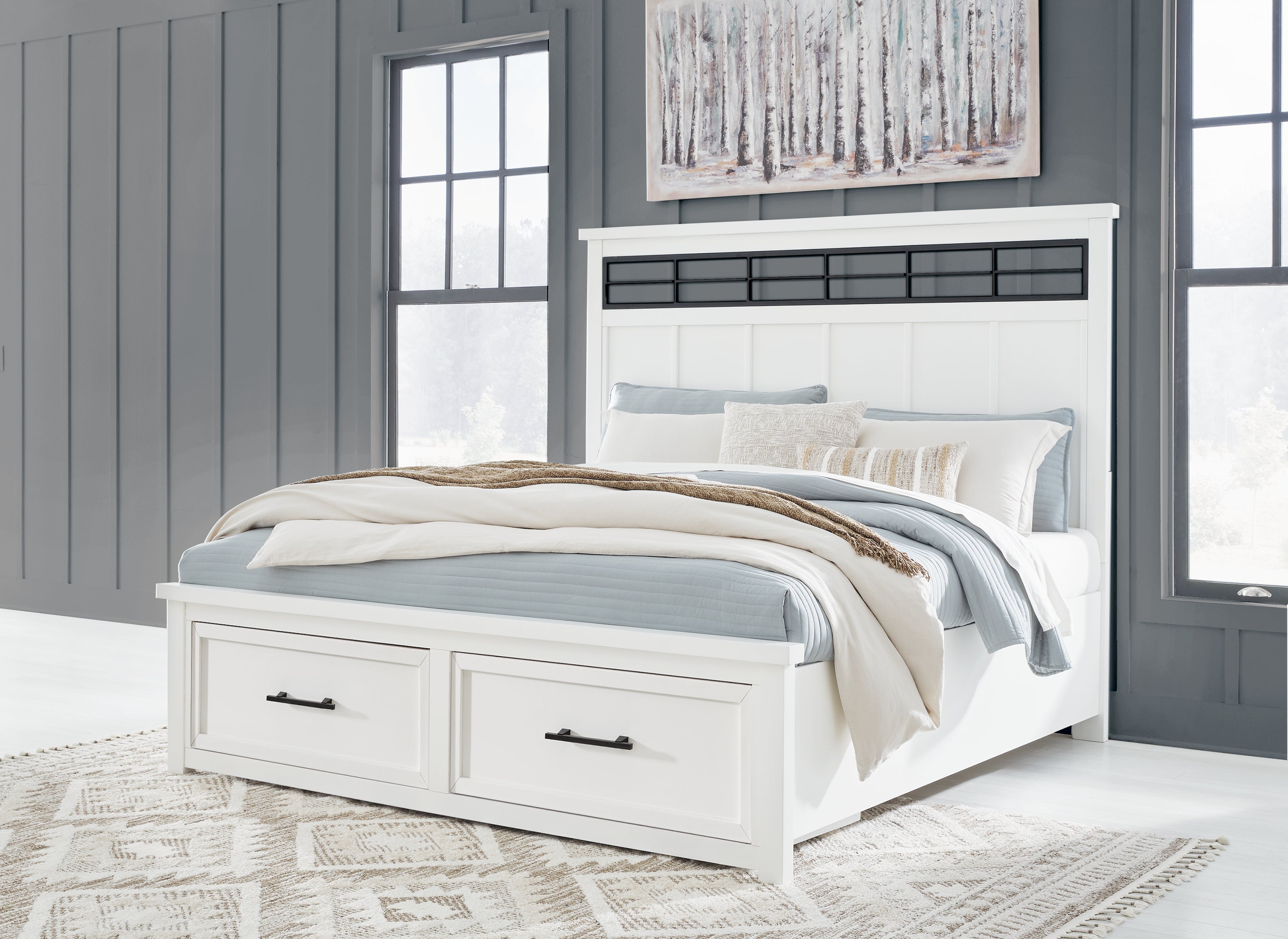 Diamond Furniture - Ashley Furniture - Ashbryn Bedroom - King Panel Storage Bed / White/Natural - B844B4