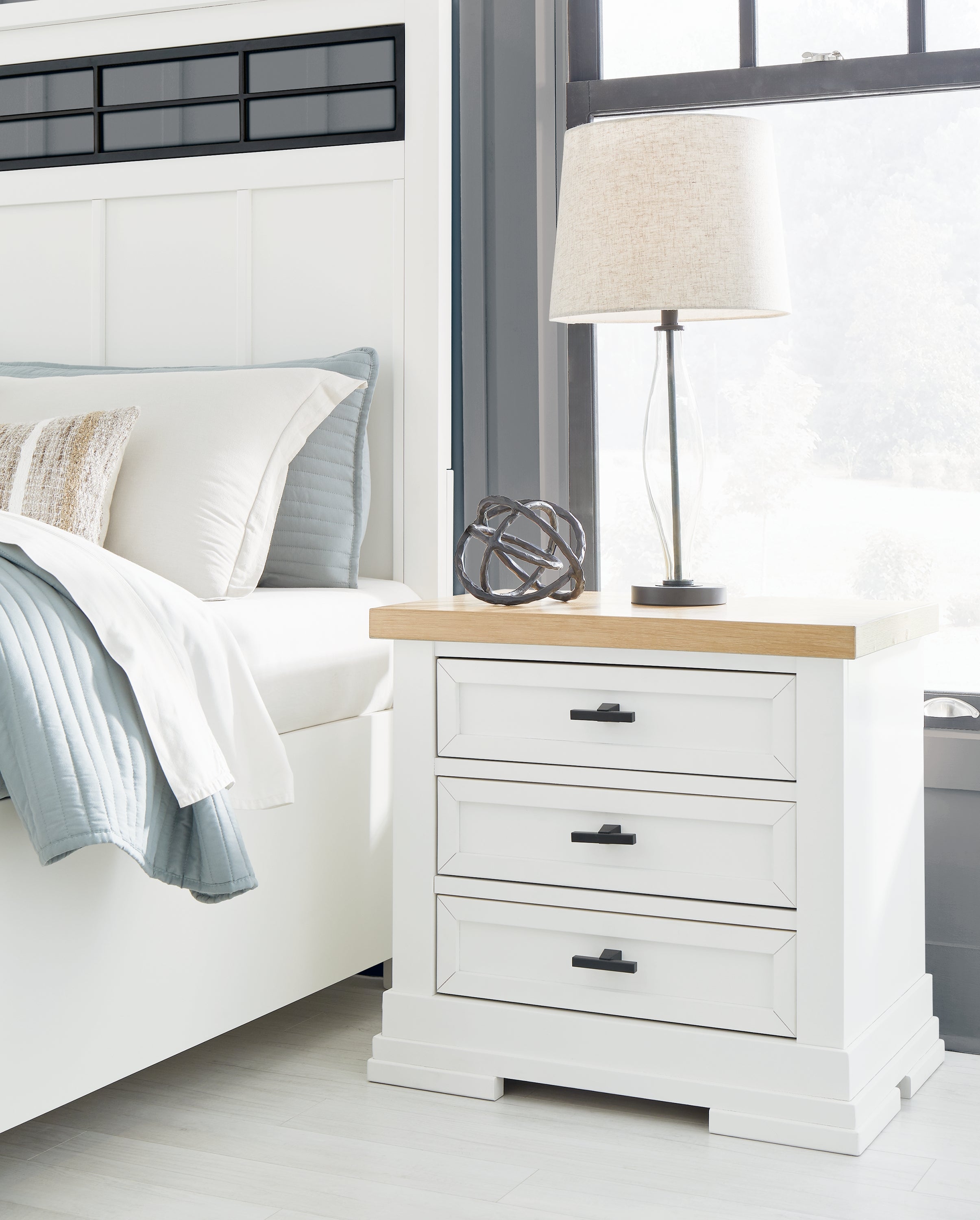 Diamond Furniture - Ashley Furniture - Ashbryn Bedroom - Three Drawer Night Stand / White/Natural - B844-93