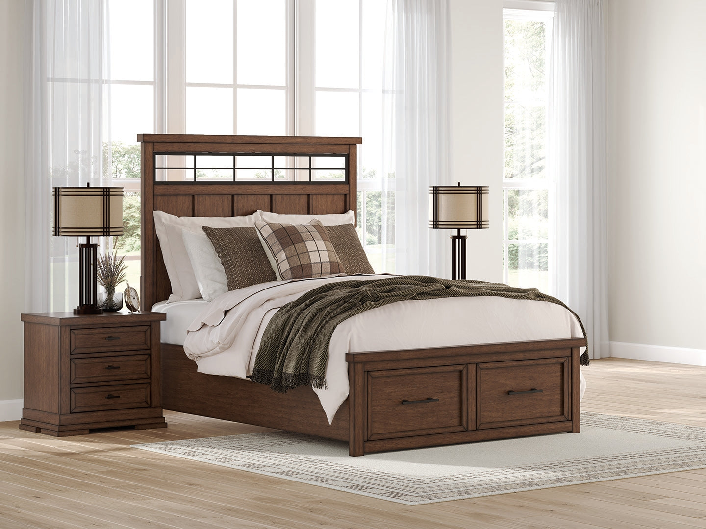 Diamond Furniture - Ashley Furniture - Taffenbrook Bedroom - Queen Panel Storage Bed / Medium Brown - B849B2