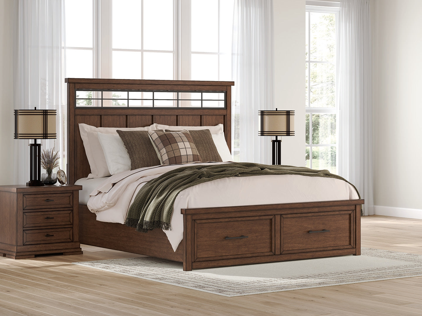 Diamond Furniture - Ashley Furniture - Taffenbrook Bedroom - King Panel Storage Bed / Medium Brown - B849B4
