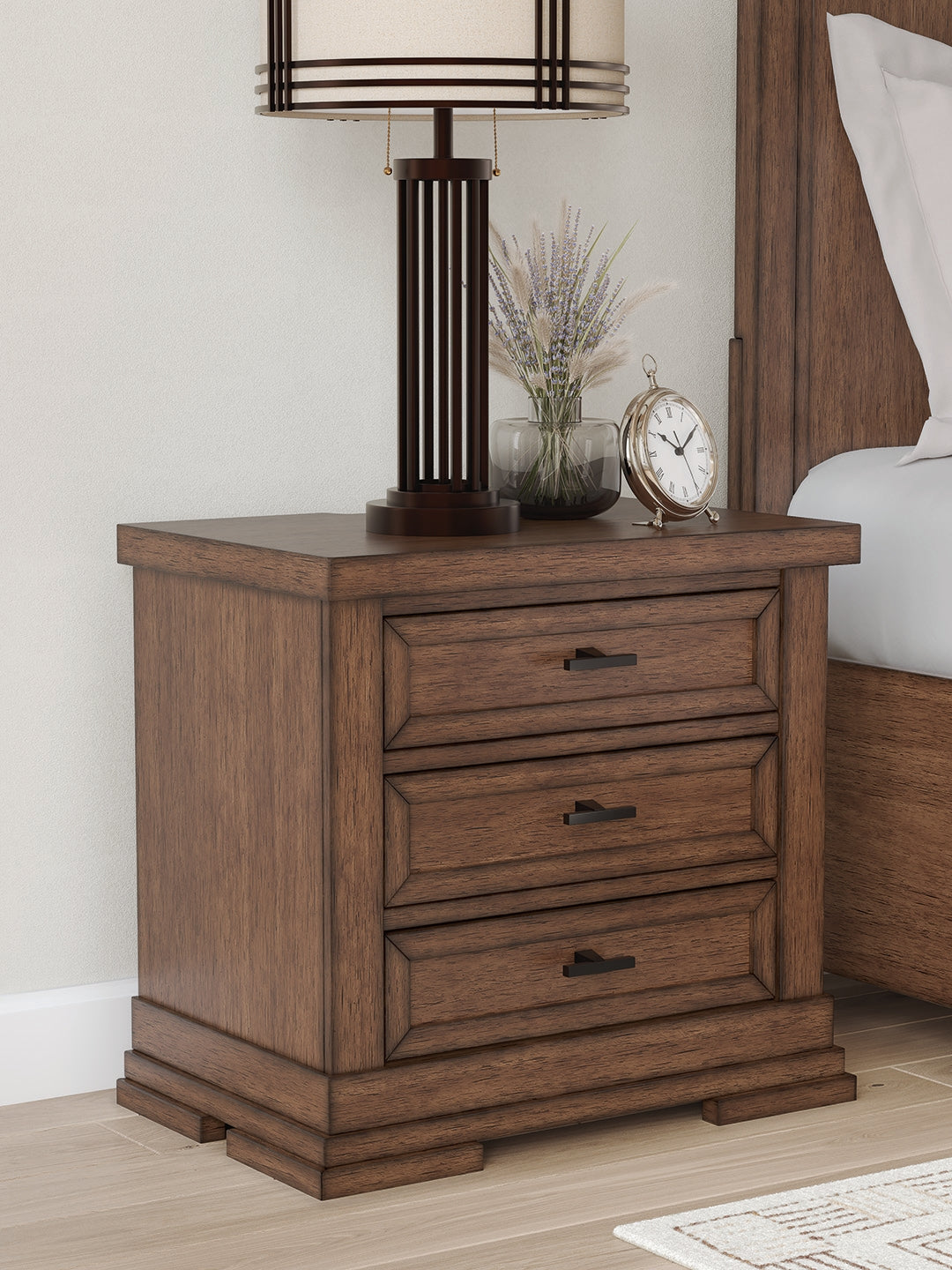 Diamond Furniture - Ashley Furniture - Taffenbrook Bedroom - Three Drawer Night Stand / Medium Brown - B849-93