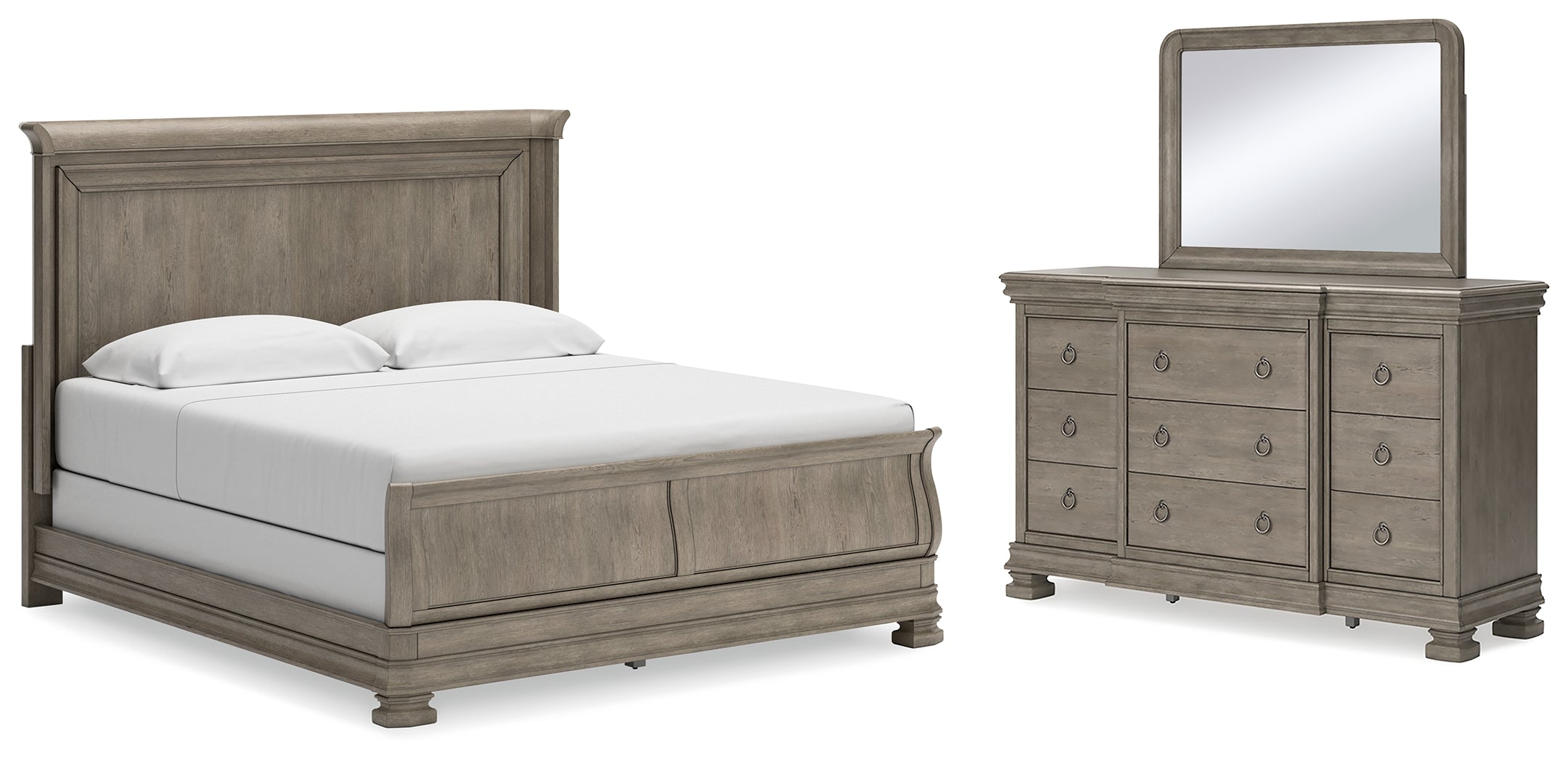 Diamond Furniture - Ashley Furniture - Lexorne King Sleigh Bed, Dresser and Mirror - King Sleigh Bed, Dresser and Mirror - B924B8