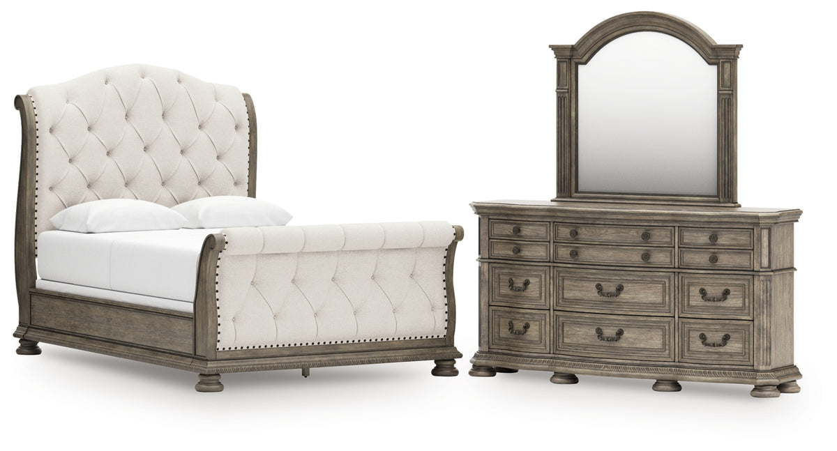 Diamond Furniture - Ashley Furniture - Ardenfield Queen Upholstered Sleigh Bed, Dresser and Mirror - Queen Upholstered Sleigh Bed, Dresser and Mirror - B944B3