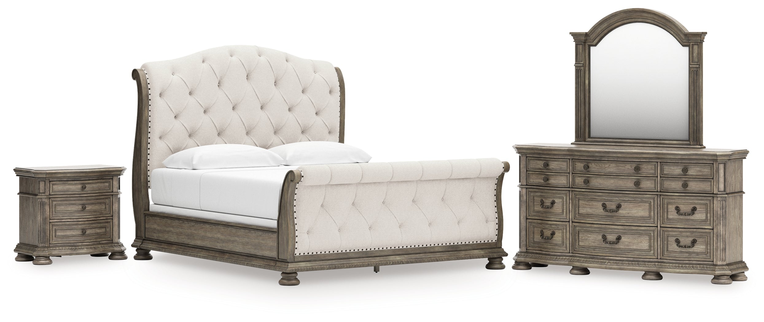 Diamond Furniture - Ashley Furniture - Ardenfield King Sleigh Bed, Dresser, Mirror and Nightstand - King Sleigh Bed, Dresser, Mirror and Nightstand - B944B7