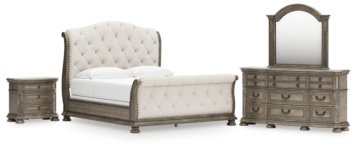 Diamond Furniture - Ashley Furniture - Ardenfield King Sleigh Bed, Dresser, Mirror and Nightstand - King Sleigh Bed, Dresser, Mirror and Nightstand - B944B7