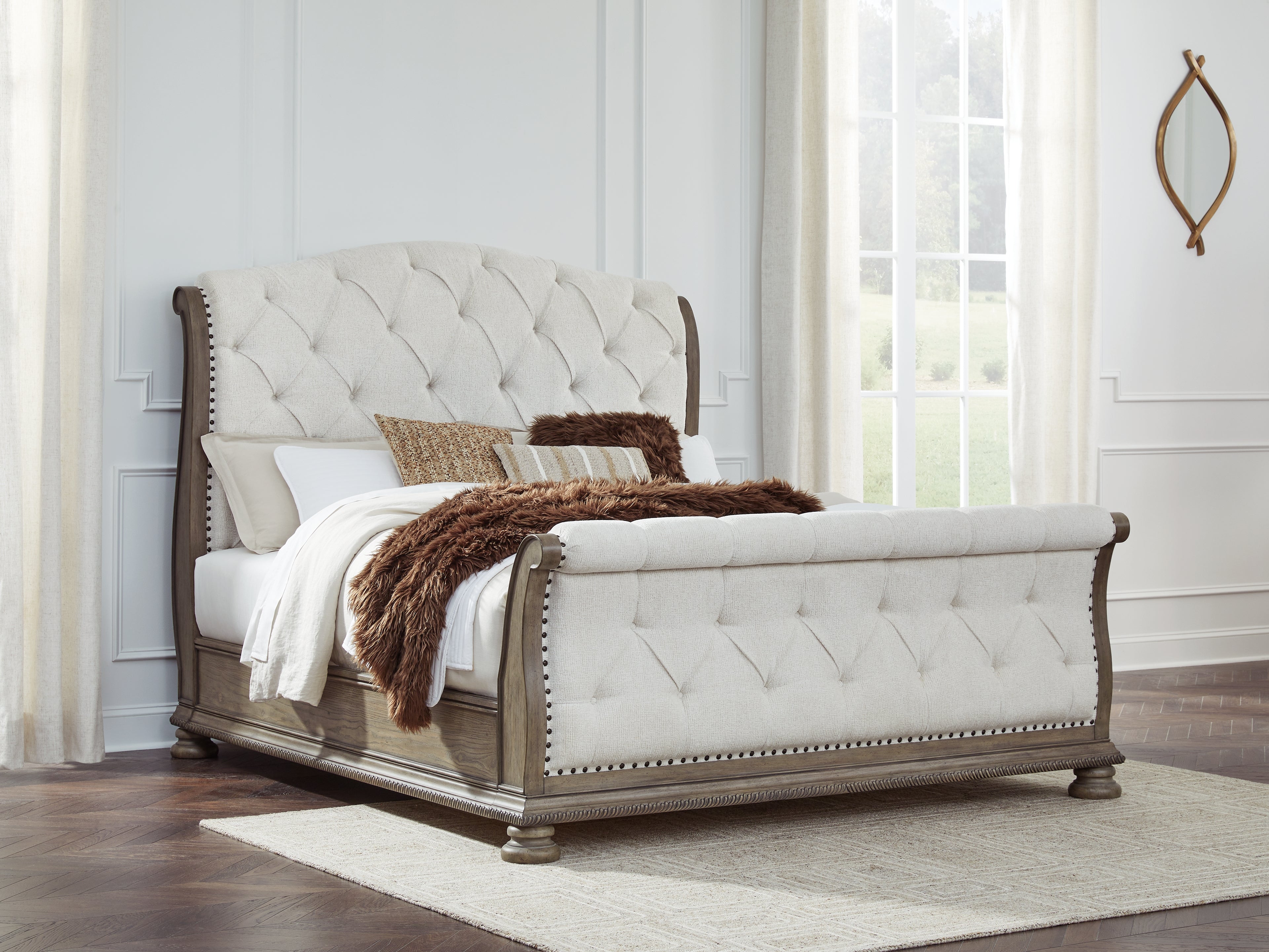 Diamond Furniture - Ashley Furniture - Ardenfield Bedroom - California King Upholstered Sleigh Bed / Light Brown - B944B5