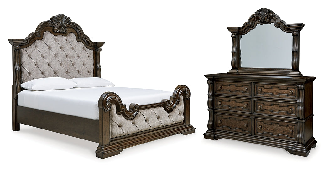 Diamond Furniture - Ashley Furniture - Maylee Queen Upholstered Bed, Dresser and Mirror - Queen Upholstered Bed, Dresser and Mirror - B947B3
