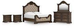 Diamond Furniture - Ashley Furniture - Maylee King Upholstered Bed, Dresser, Mirror and 2 Nightstands - King Upholstered Bed, Dresser, Mirror and 2 Nightstands - B947B15