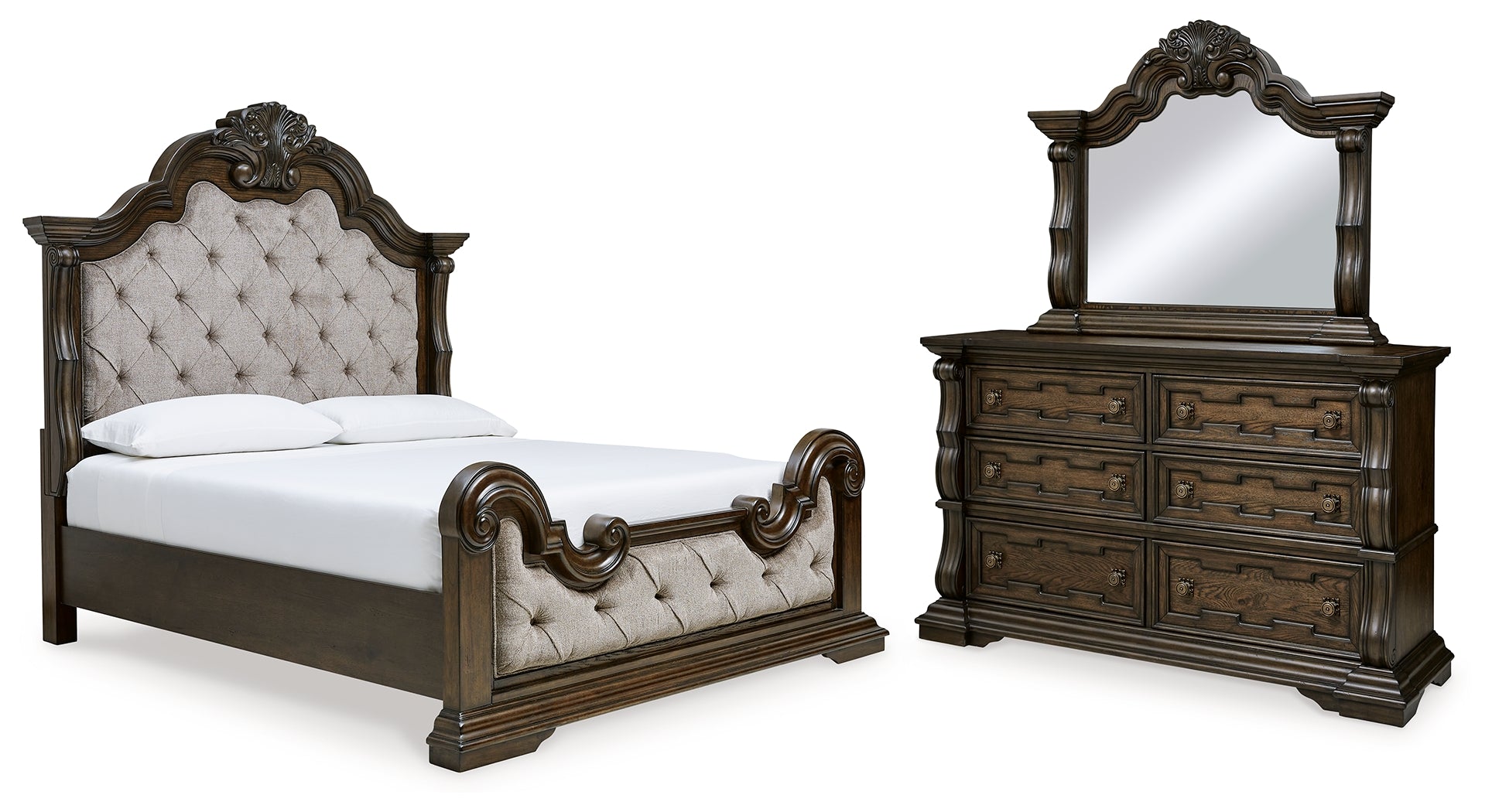 Diamond Furniture - Ashley Furniture - Maylee King Upholstered Bed, Dresser and Mirror - King Upholstered Bed, Dresser and Mirror - B947B6
