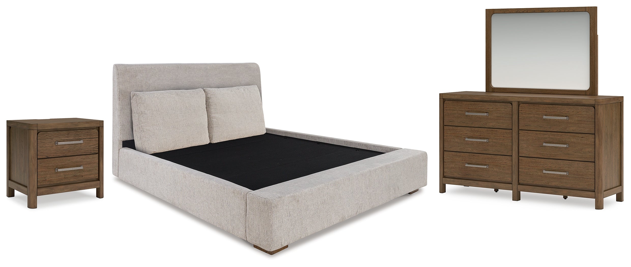 Diamond Furniture - Ashley Furniture - Cabalynn King Upholstered Bed, Dresser, Mirror and Nightstand - King Upholstered Bed, Dresser, Mirror and Nightstand - B974B14