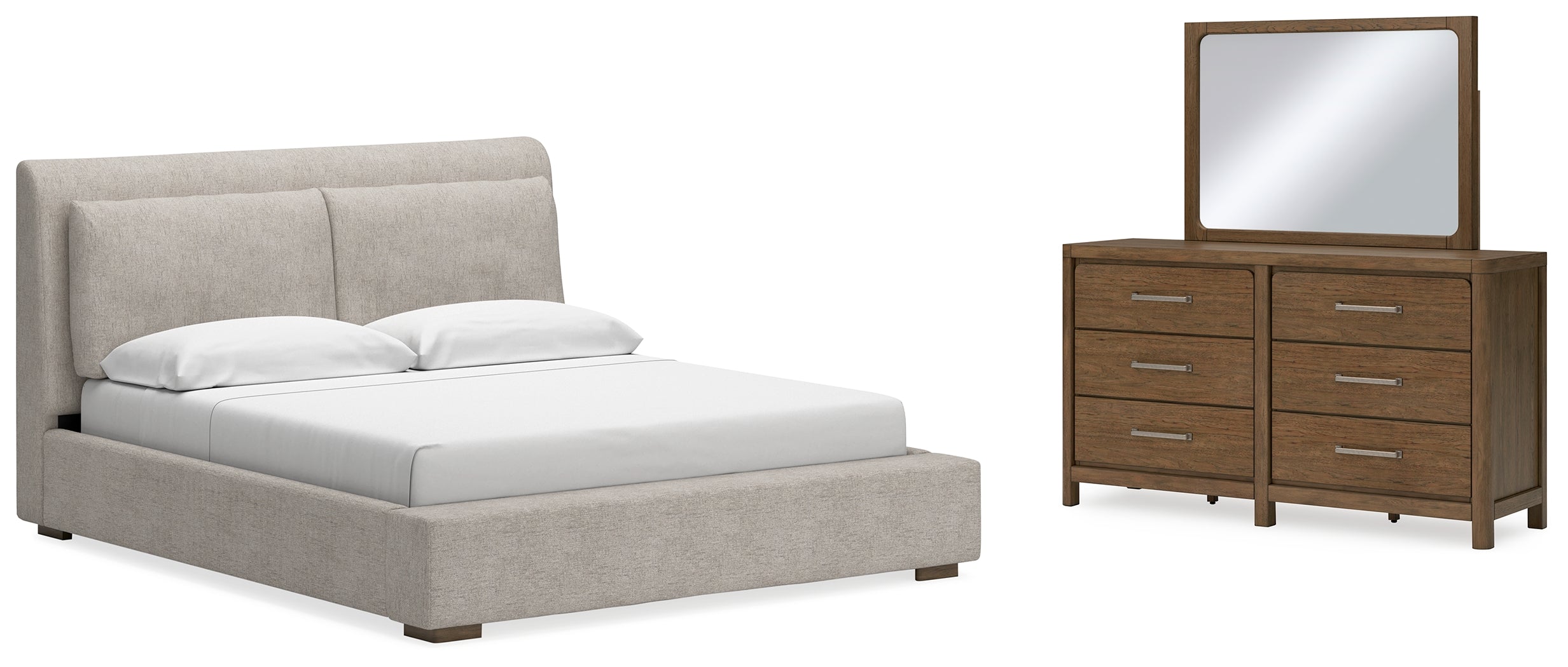 Diamond Furniture - Ashley Furniture - Cabalynn King Upholstered Bed, Dresser and Mirror - King Upholstered Bed, Dresser and Mirror - B974B10