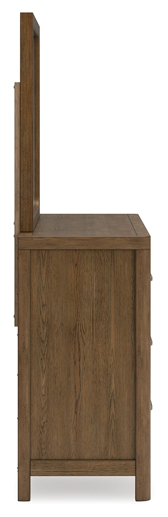Cabalynn California King Panel Bed with Storage, Dresser and Mirror