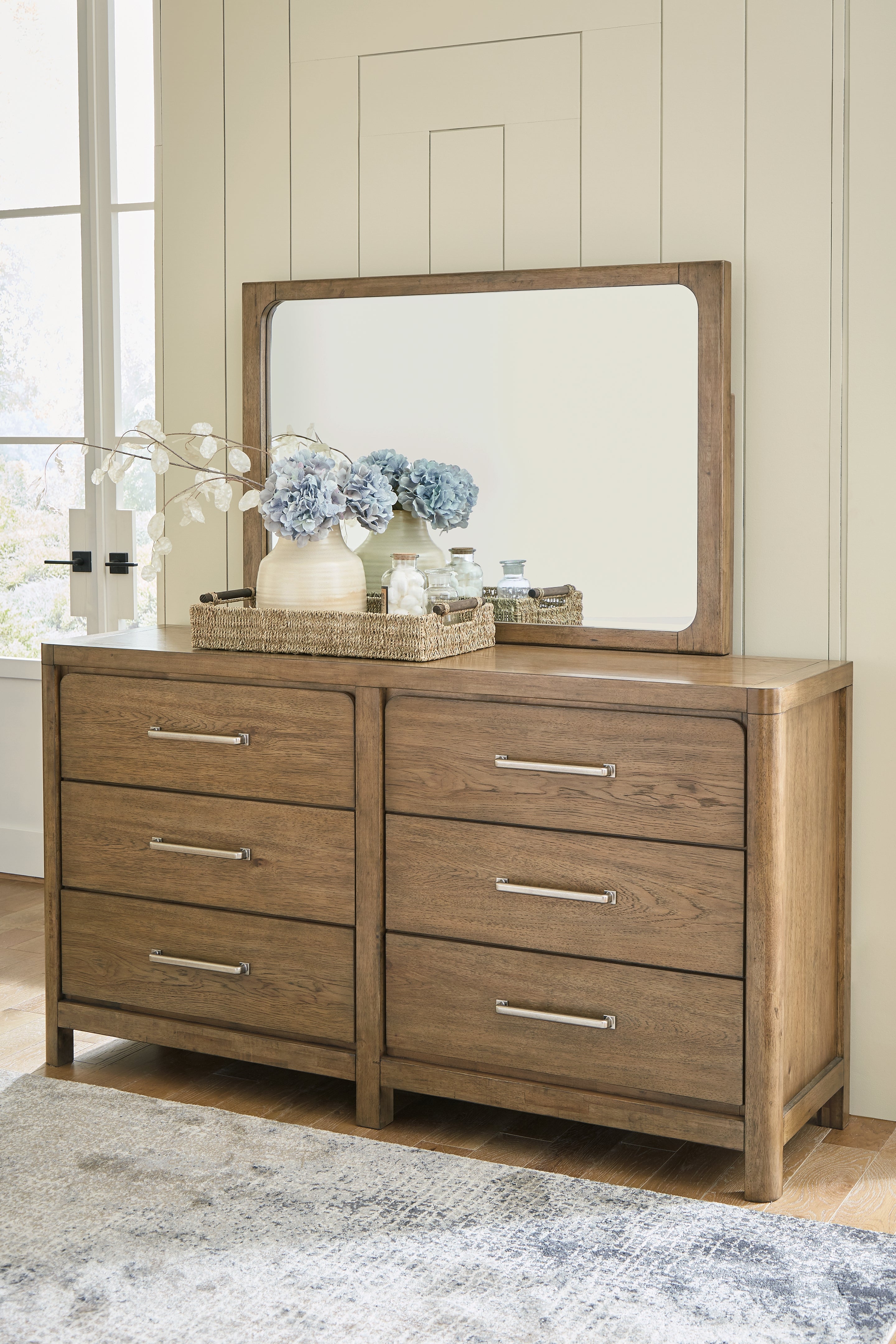 Cabalynn California King Panel Bed with Storage, Dresser and Mirror