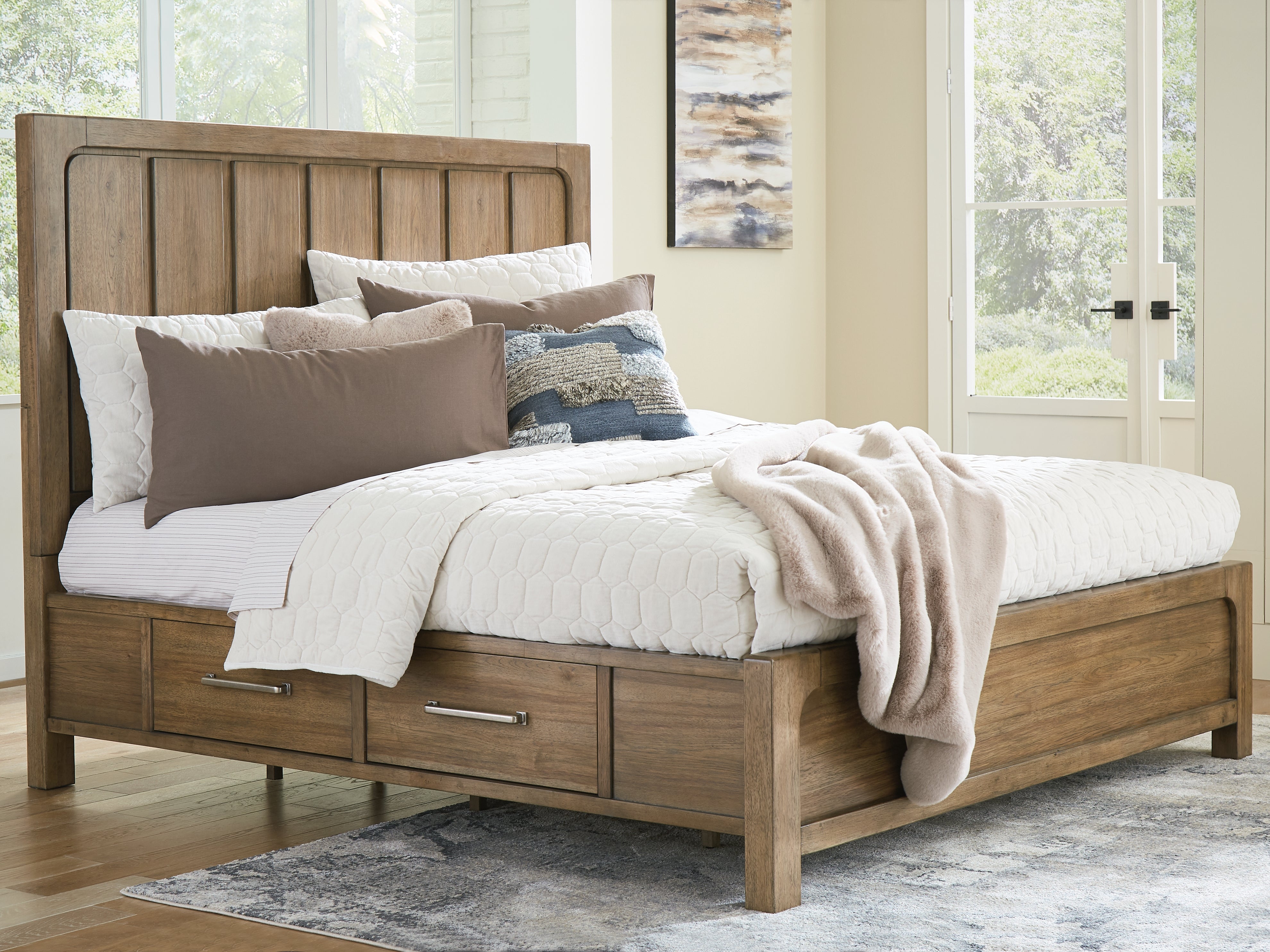 Diamond Furniture - Ashley Furniture - Cabalynn Bedroom - King Panel Bed with Storage / Light Brown - B974B8
