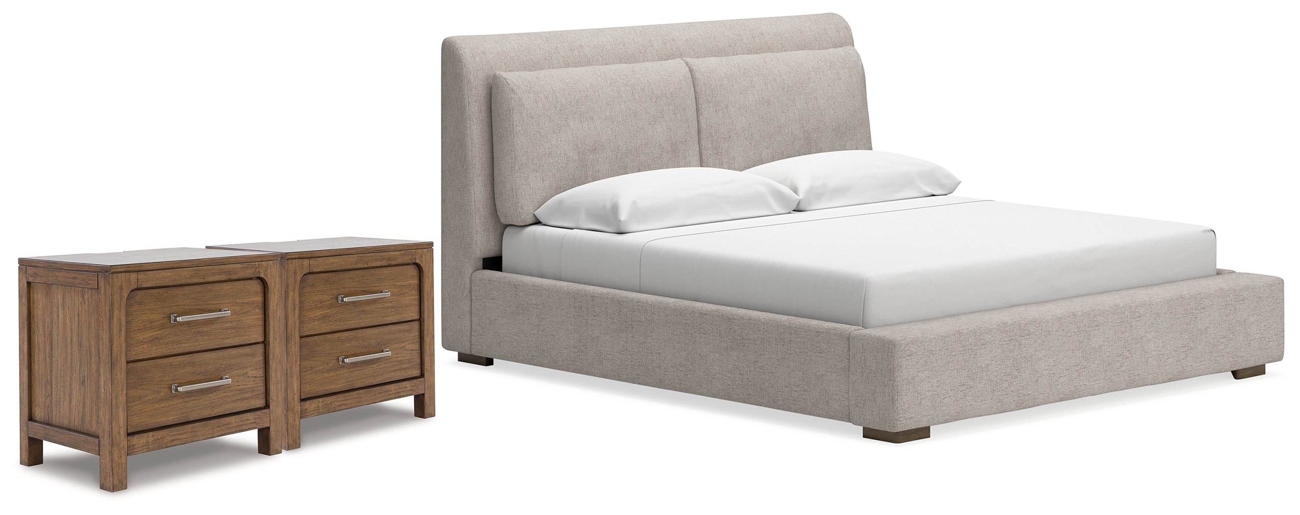 Diamond Furniture - Ashley Furniture - Cabalynn King Upholstered Bed and 2 Nightstands - King Upholstered Bed and 2 Nightstands - B974B16