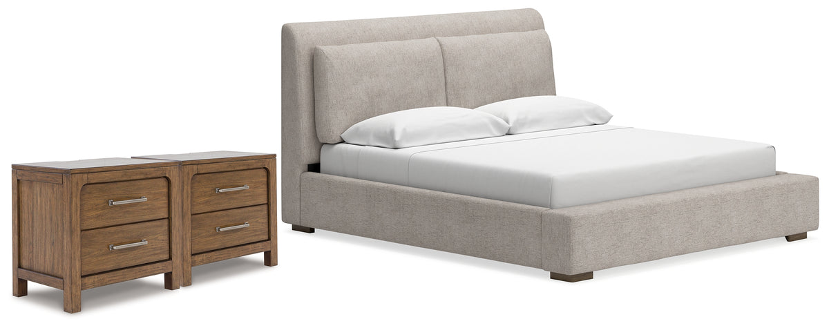 Diamond Furniture - Ashley Furniture - Cabalynn King Upholstered Bed and 2 Nightstands - King Upholstered Bed and 2 Nightstands - B974B16