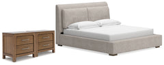 Diamond Furniture - Ashley Furniture - Cabalynn King Upholstered Bed and 2 Nightstands - King Upholstered Bed and 2 Nightstands - B974B16