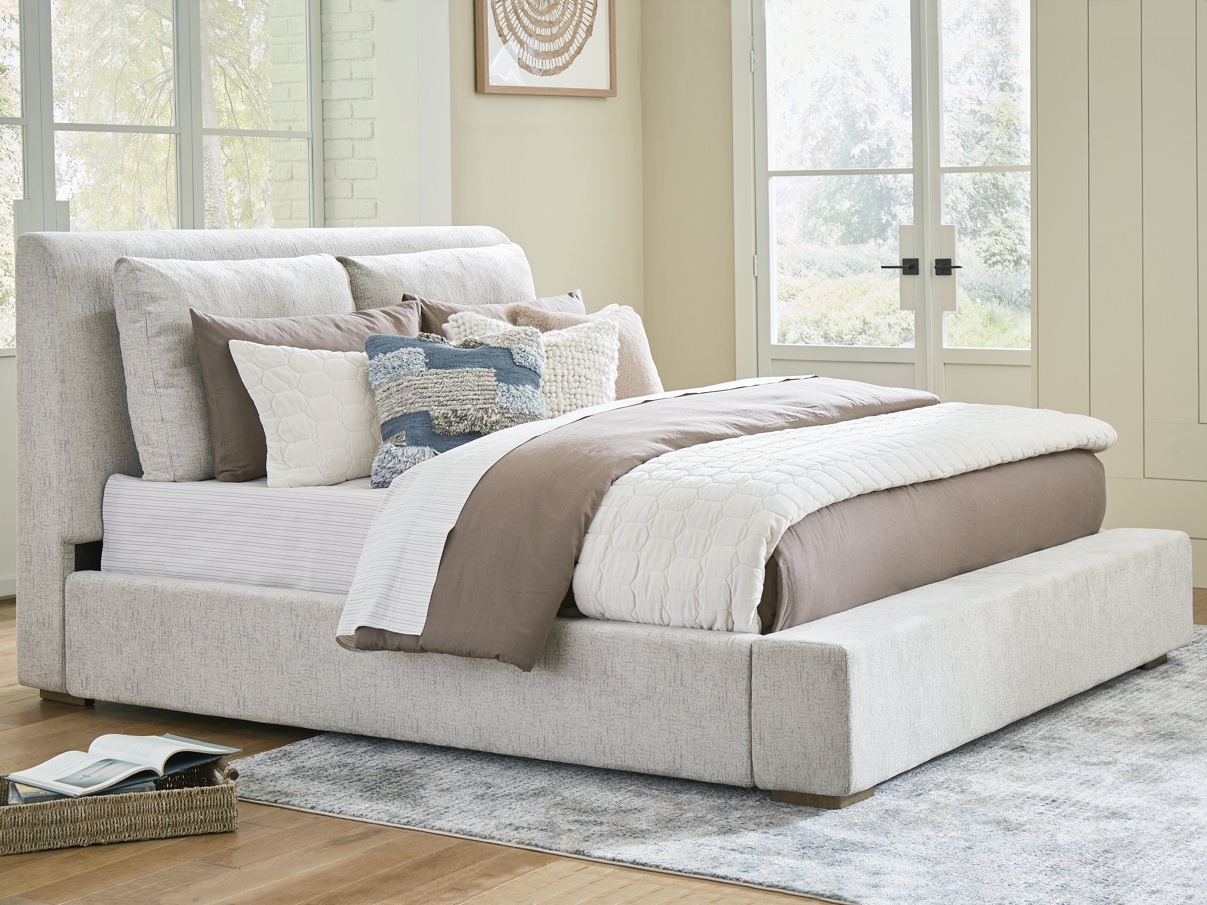 Diamond Furniture - Ashley Furniture - Cabalynn Bedroom - Queen Upholstered Bed / Light Brown - B974B2