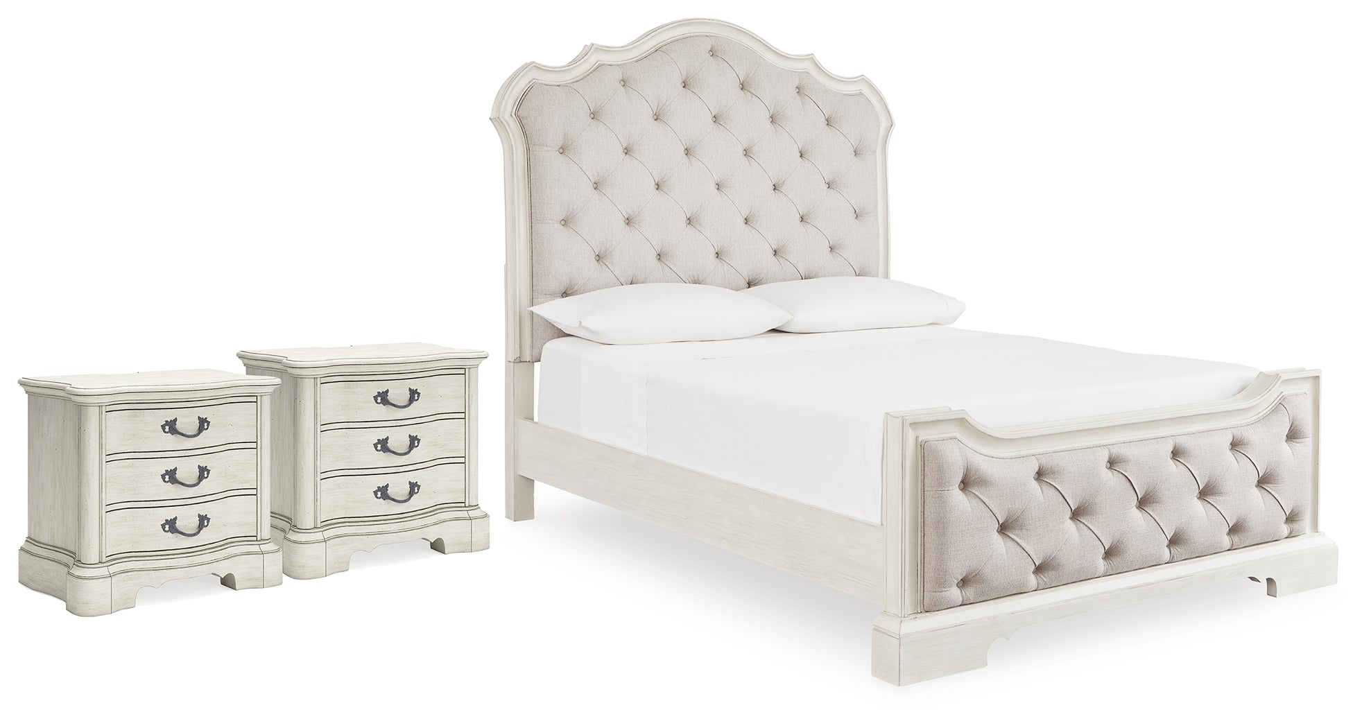 Diamond Furniture - Ashley Furniture - Arlendyne Queen Upholstered Panel Bed and 2 Nightstands - Queen Upholstered Panel Bed and 2 Nightstands - B980B11