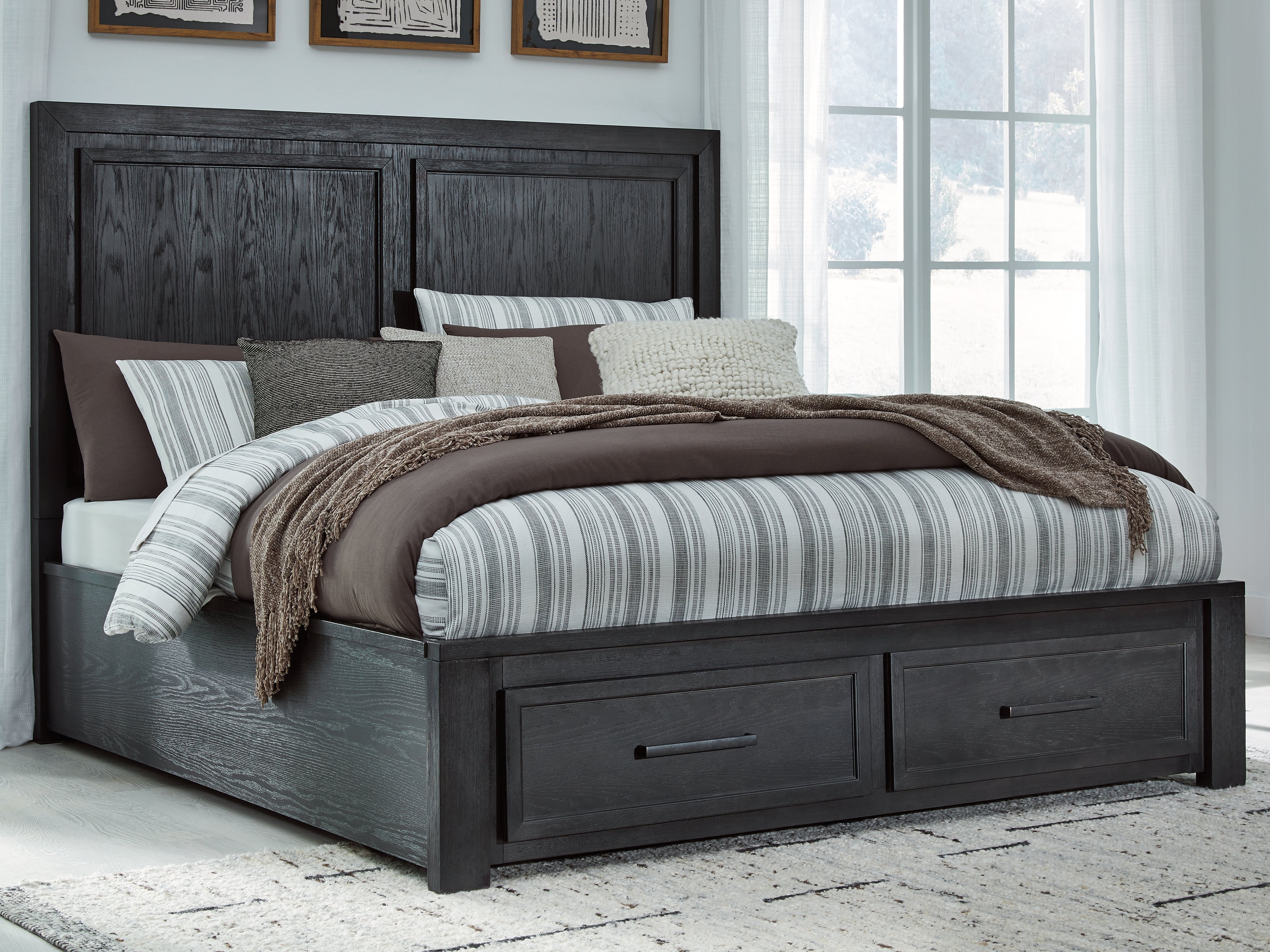 Diamond Furniture - Ashley Furniture - Foyland Bedroom - California King Panel Storage Bed / Black/Brown - B989B5