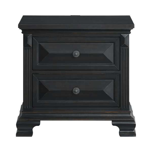 2-Drawer Nightstand with USB in Black