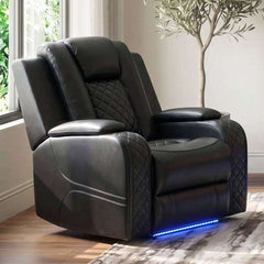 Power Motion Recliner with Power Headrest, LED in Pebble Black