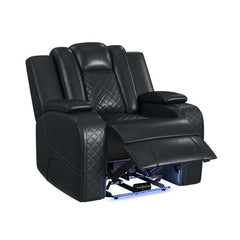 Power Motion Recliner with Power Headrest, LED in Pebble Black