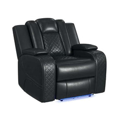Power Motion Recliner with Power Headrest, LED in Pebble Black