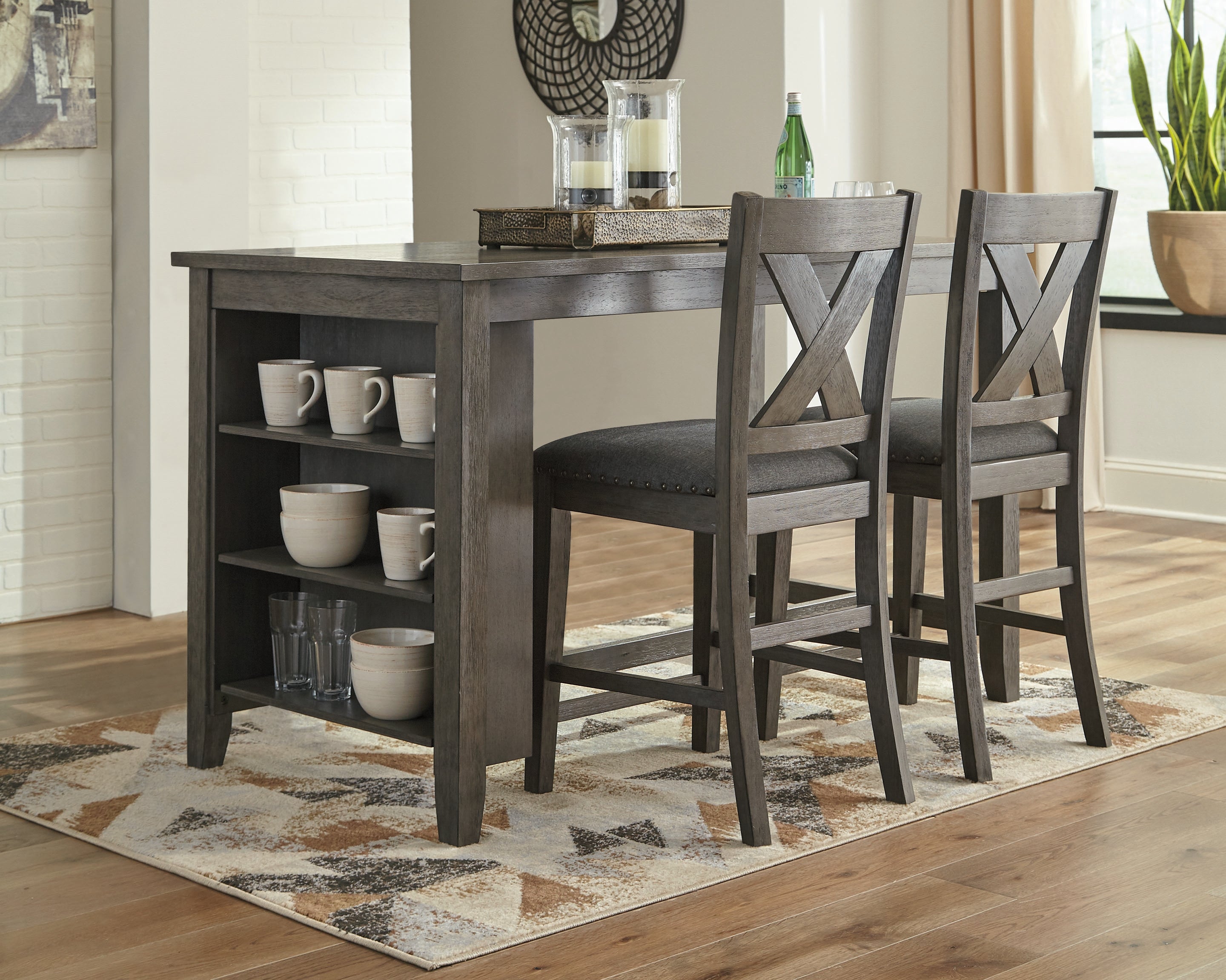 Diamond Furniture - Ashley Furniture - Caitbrook Counter Height Dining Table and 2 Barstools - Counter Height Dining Table and 2 Barstools / Gray - D388D5