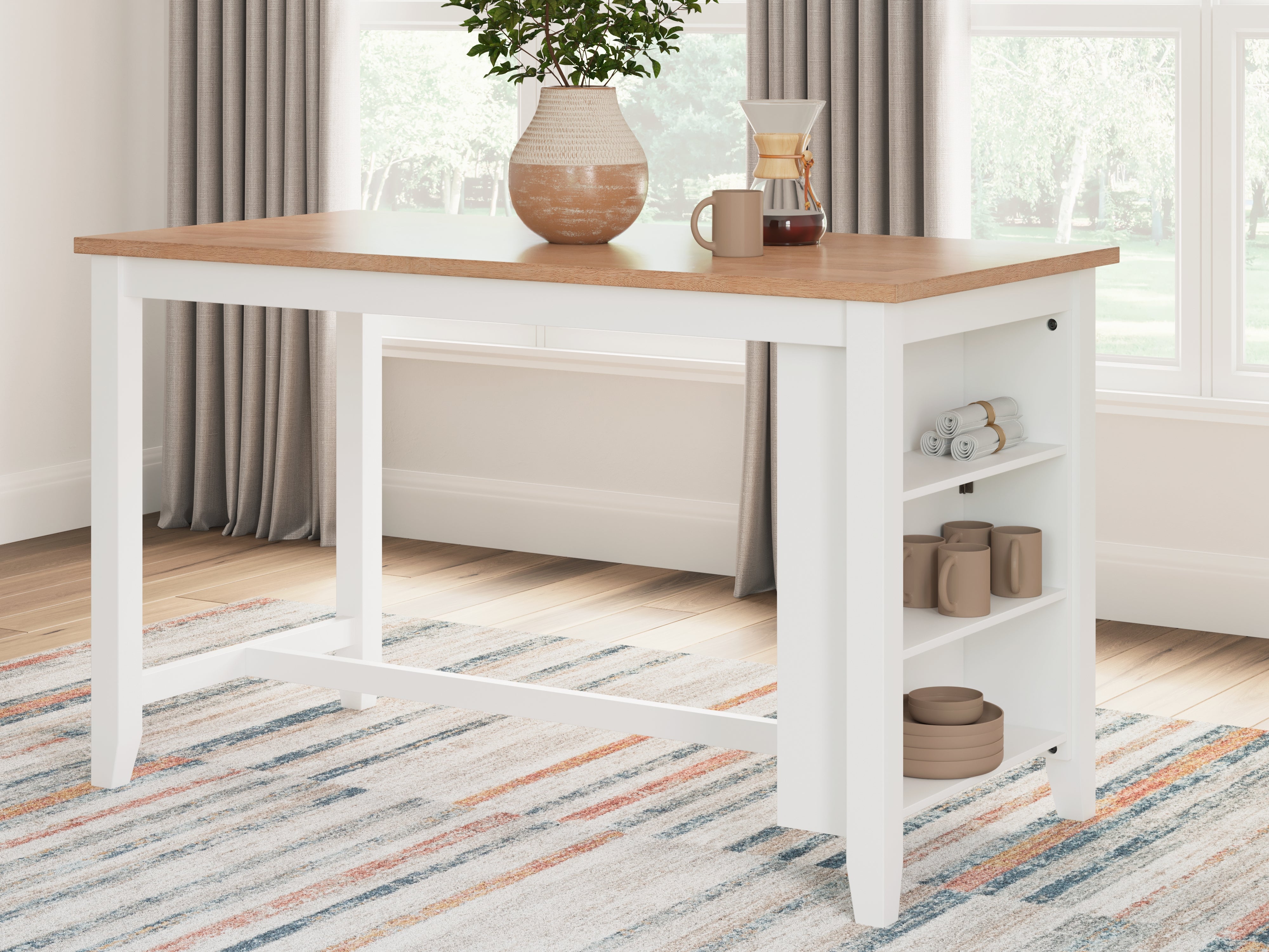 Diamond Furniture - Ashley Furniture - Gesthaven Dining Room - RECT Dining Room Counter Table / Natural/White - D398-13