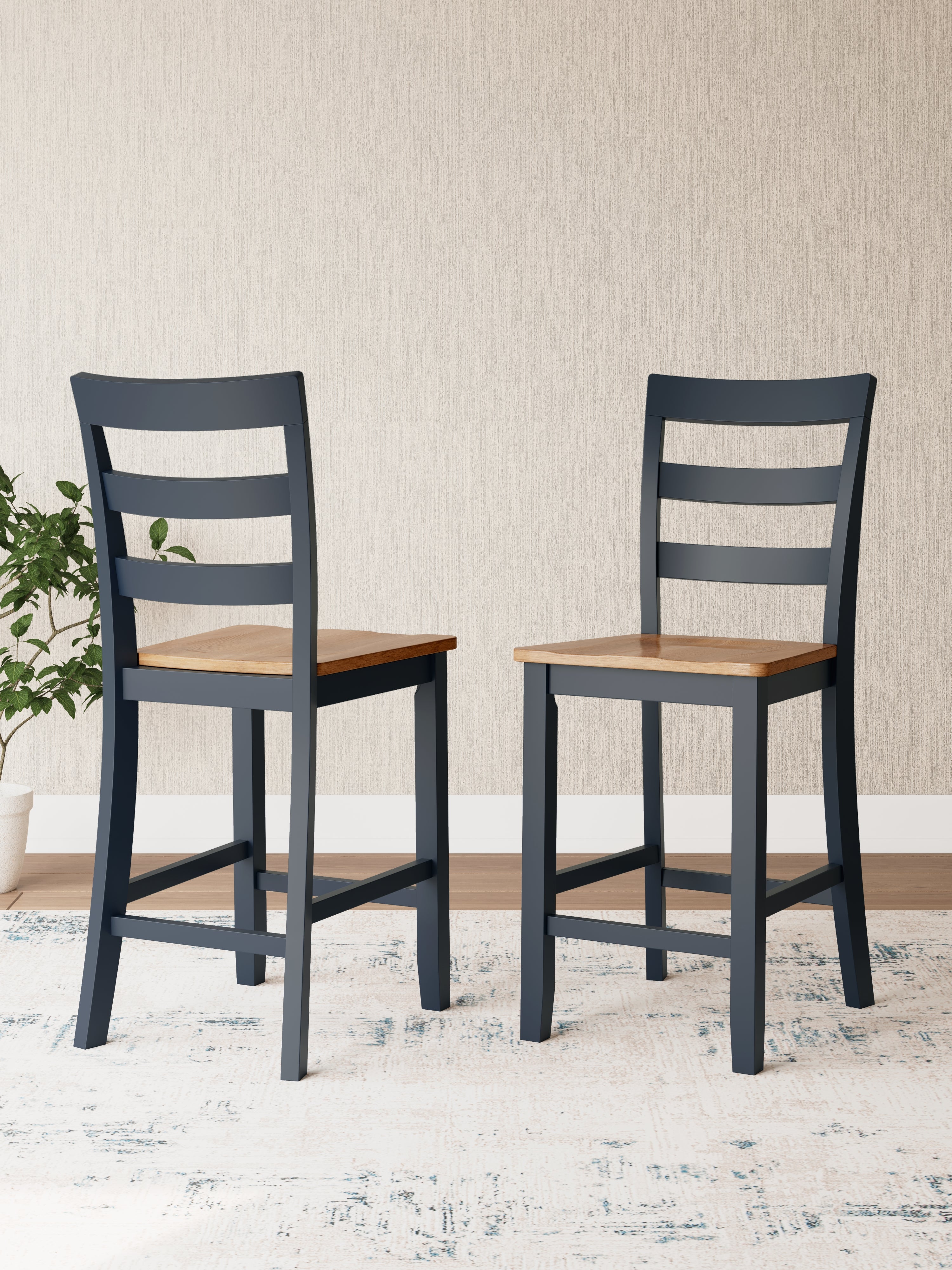 Diamond Furniture - Ashley Furniture - Gesthaven Dining Room - Counter Height Barstool (Set of 2) / Natural/Blue - D399-124X2