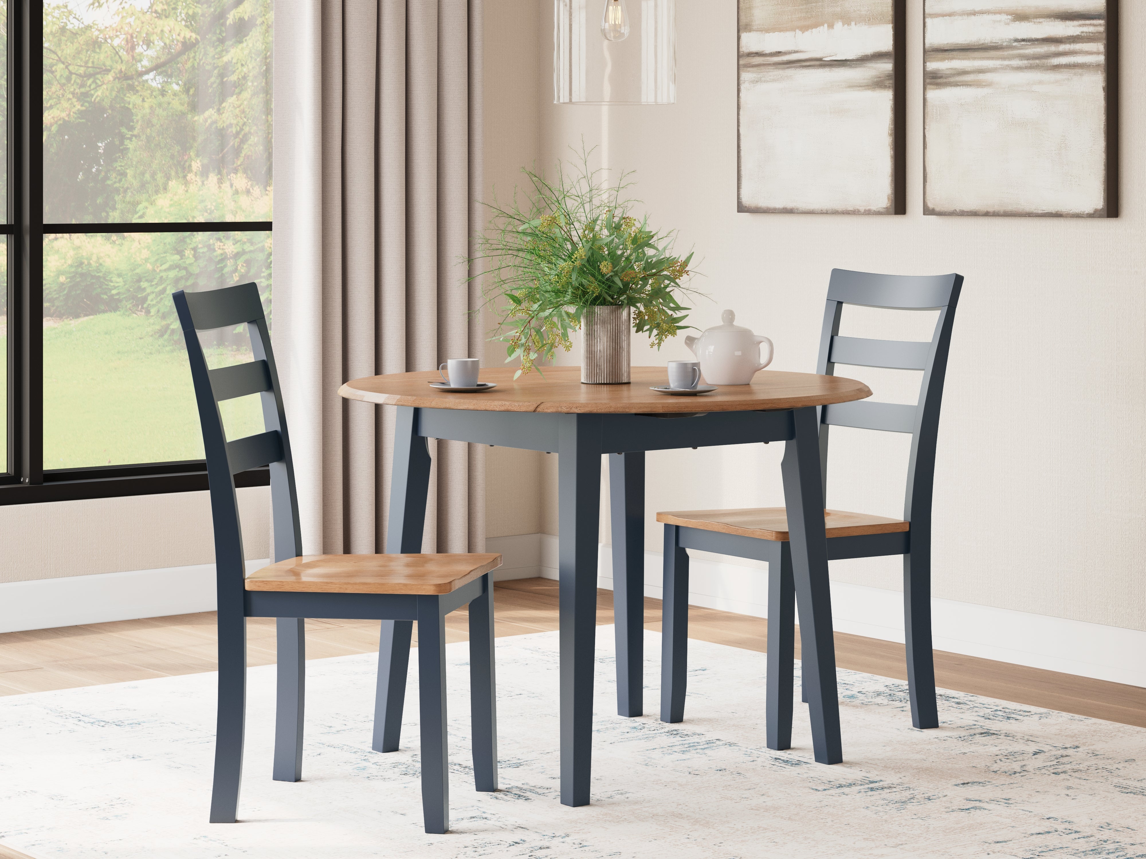 Diamond Furniture - Ashley Furniture - Gesthaven Dining Table and 2 Chairs - Dining Table and 2 Chairs / Natural/Blue - D399D4