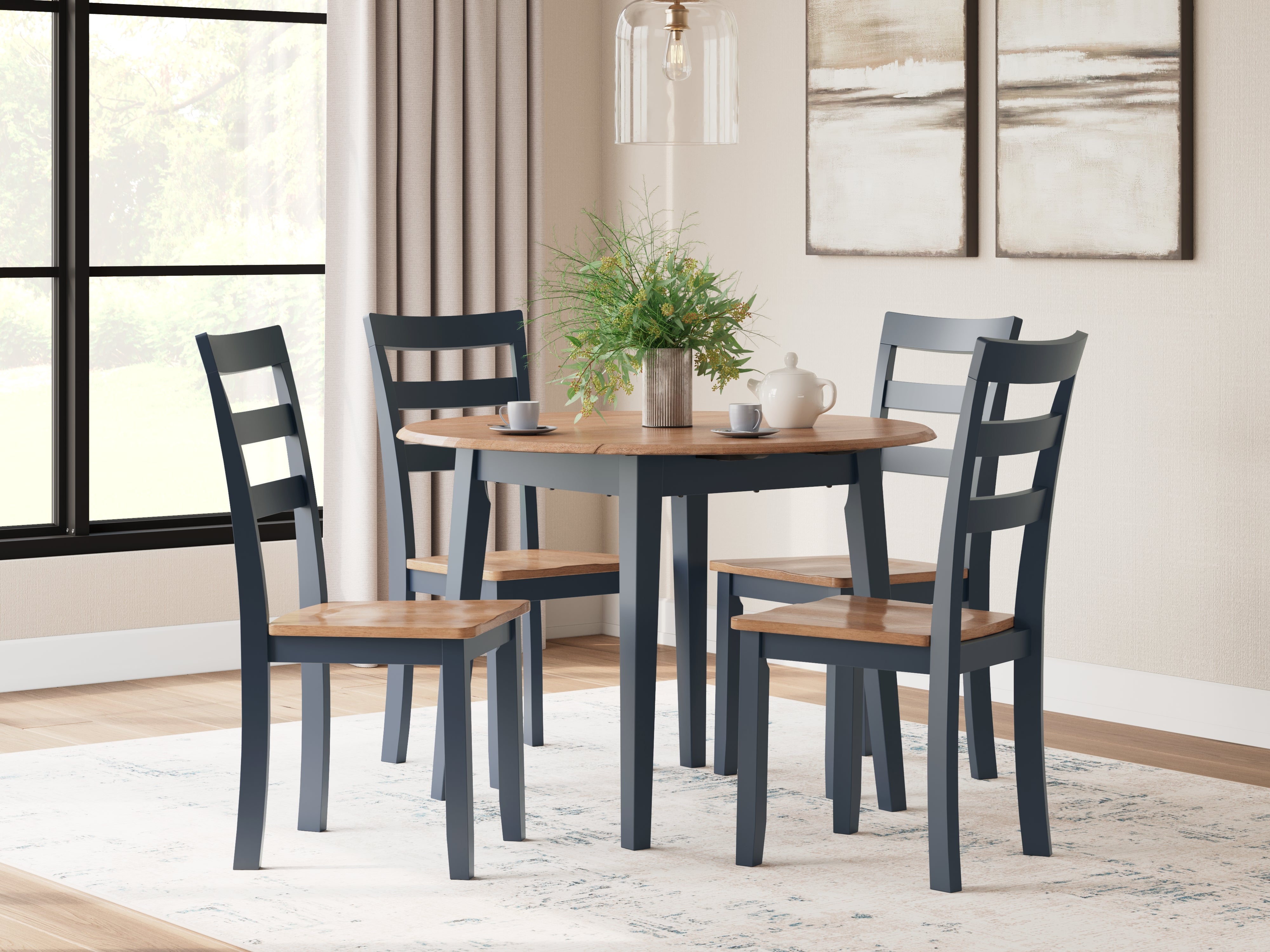Diamond Furniture - Ashley Furniture - Gesthaven Dining Table and 4 Chairs - Dining Table and 4 Chairs / Natural/Blue - D399D1