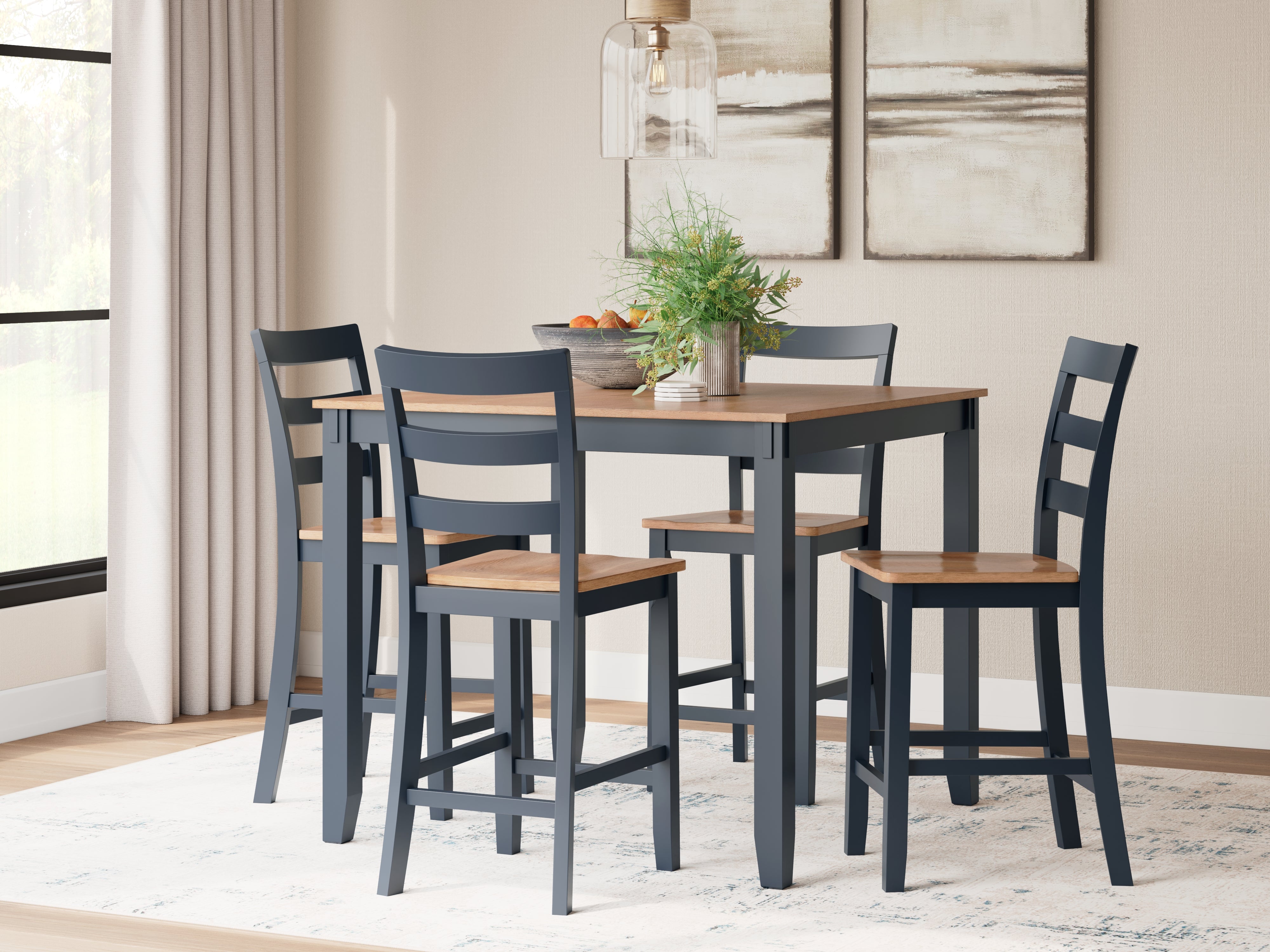 Diamond Furniture - Ashley Furniture - Gesthaven Dining Room - DRM Counter Table Set (5/CN) / Natural/Blue - D399-223