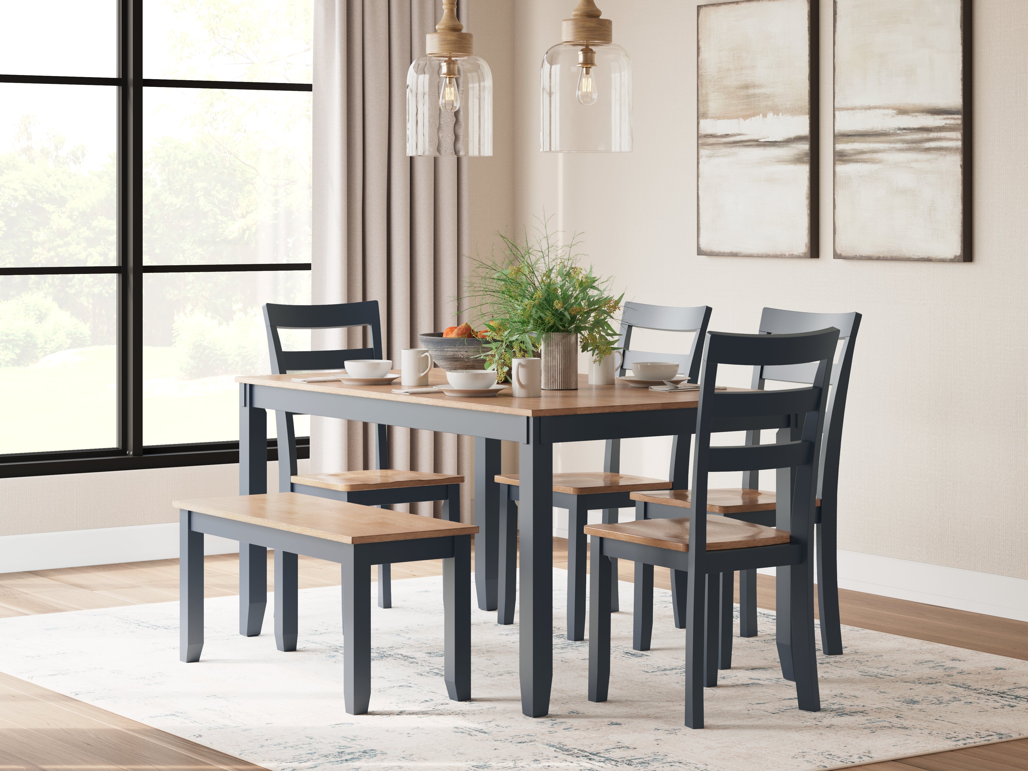 Diamond Furniture - Ashley Furniture - Gesthaven Dining Room - Dining Room Table Set (6/CN) / Natural/Blue - D399-325