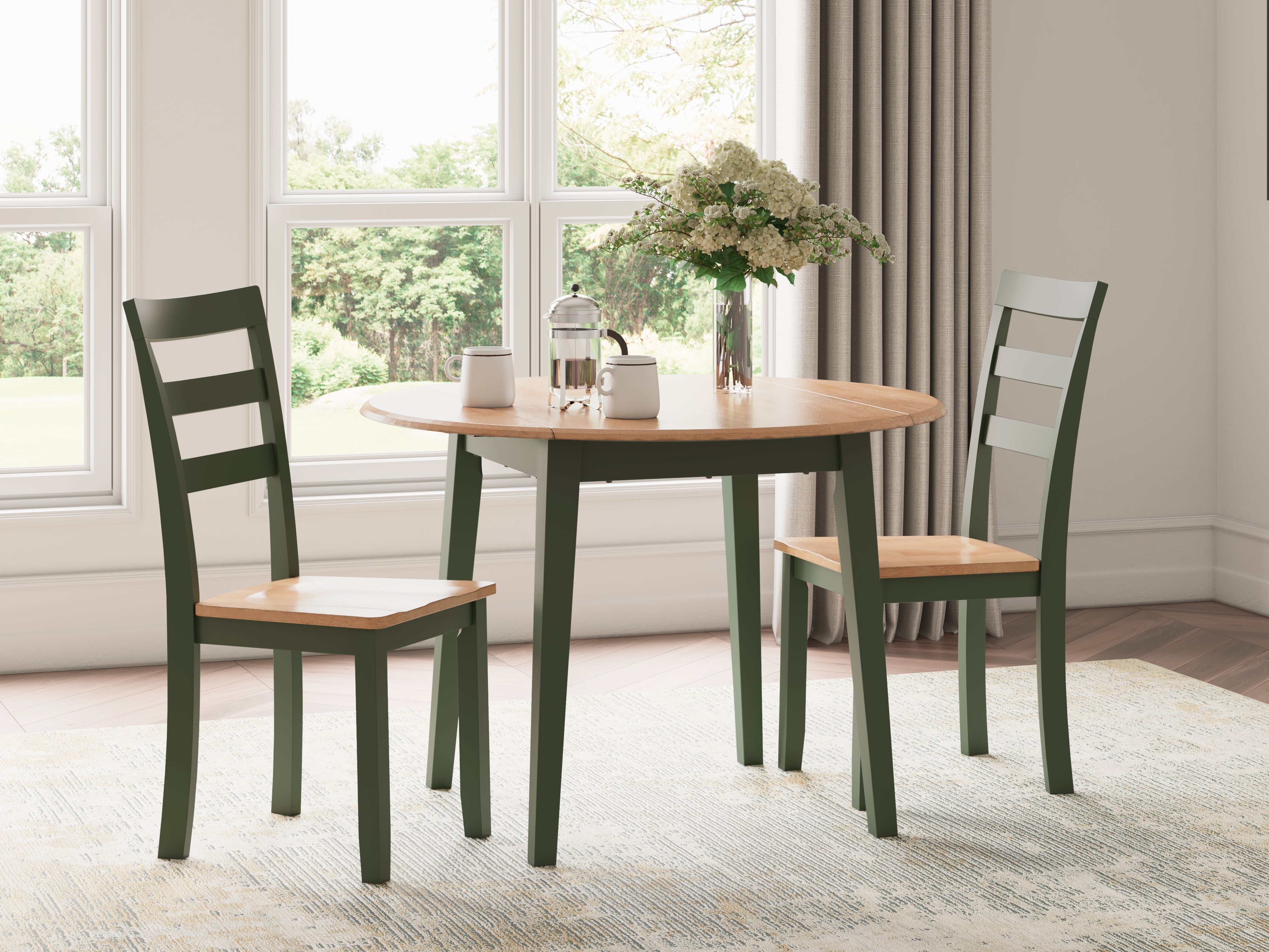 Diamond Furniture - Ashley Furniture - Gesthaven Dining Table and 2 Chairs - Dining Table and 2 Chairs / Natural/Green - D401D4