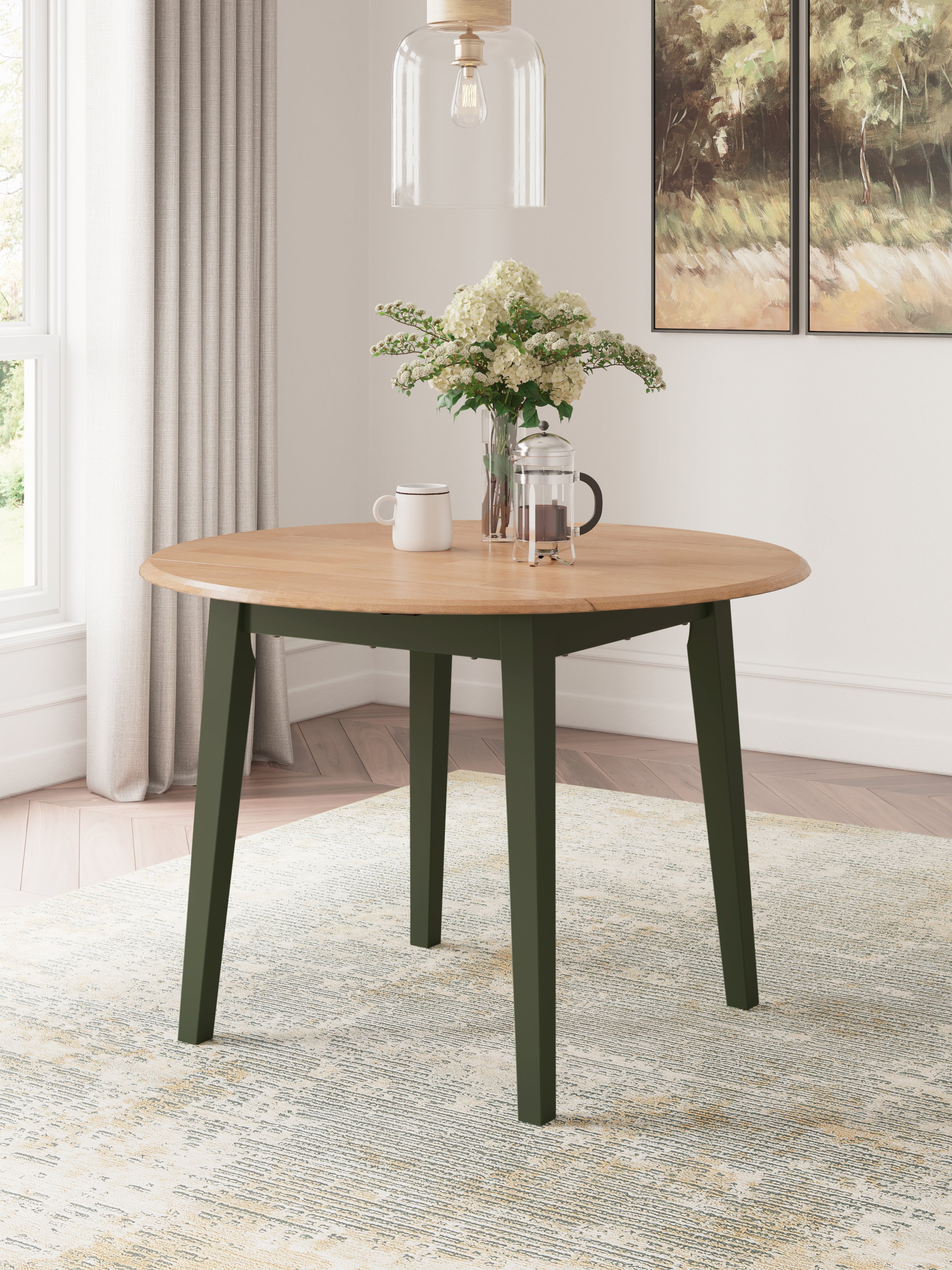 Diamond Furniture - Ashley Furniture - Gesthaven Dining Room - Round DRM Drop Leaf Table / Natural/Green - D401-15