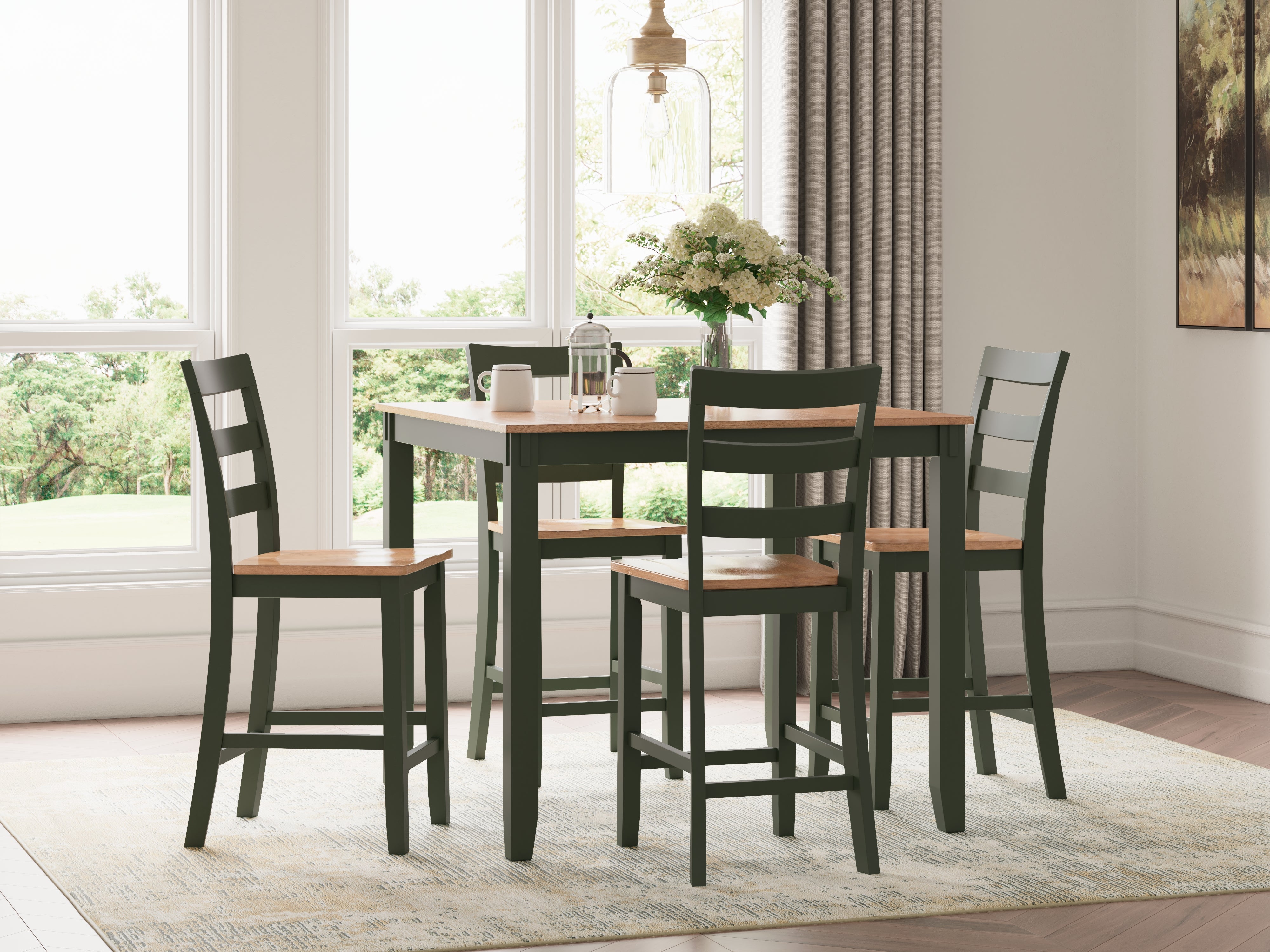 Diamond Furniture - Ashley Furniture - Gesthaven Dining Room - DRM Counter Table Set (5/CN) / Natural/Green - D401-223