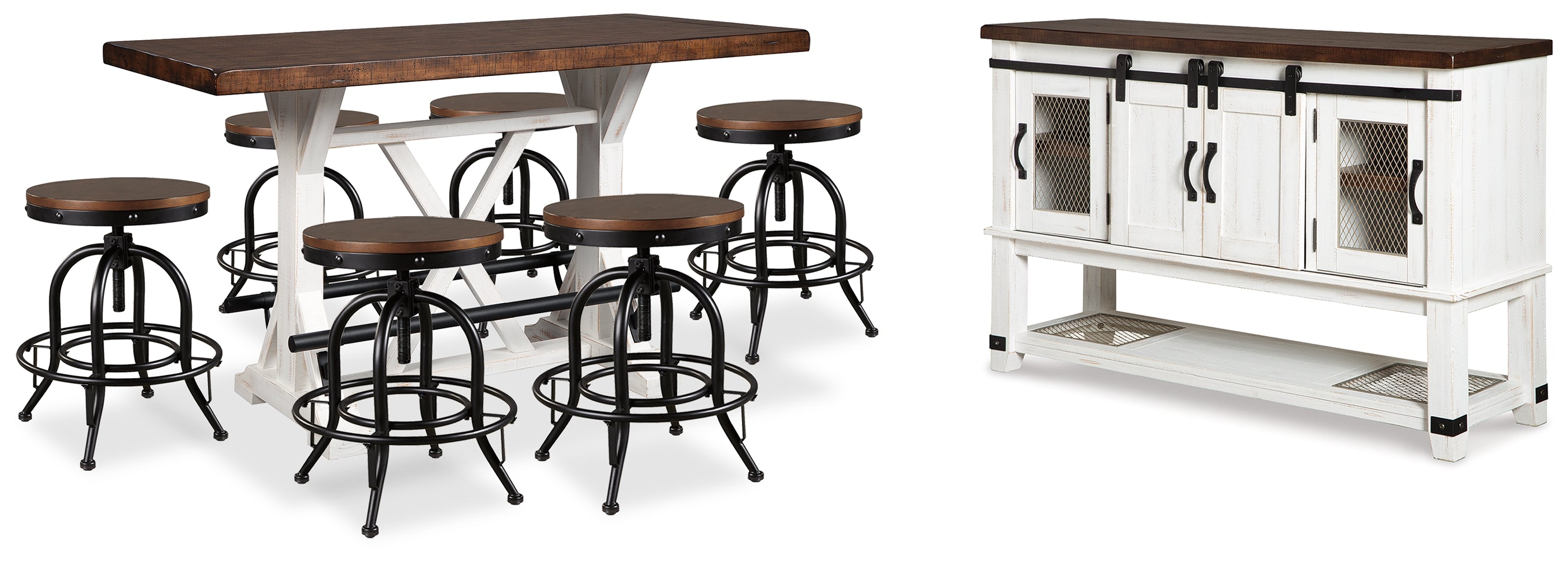 Diamond Furniture - Ashley Furniture - Valebeck Counter Height Dining Table, 6 Barstools and Server - Counter Height Dining Table, 6 Barstools and Server - D546D32